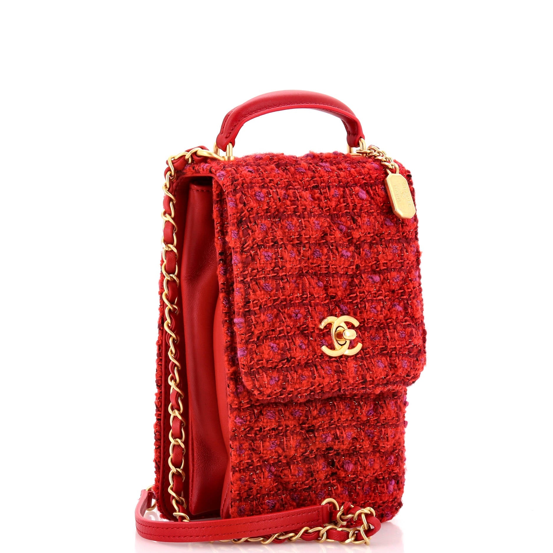 CC Top Handle Chain Full Flap Bag Quilted Tweed and Lambskin Mini