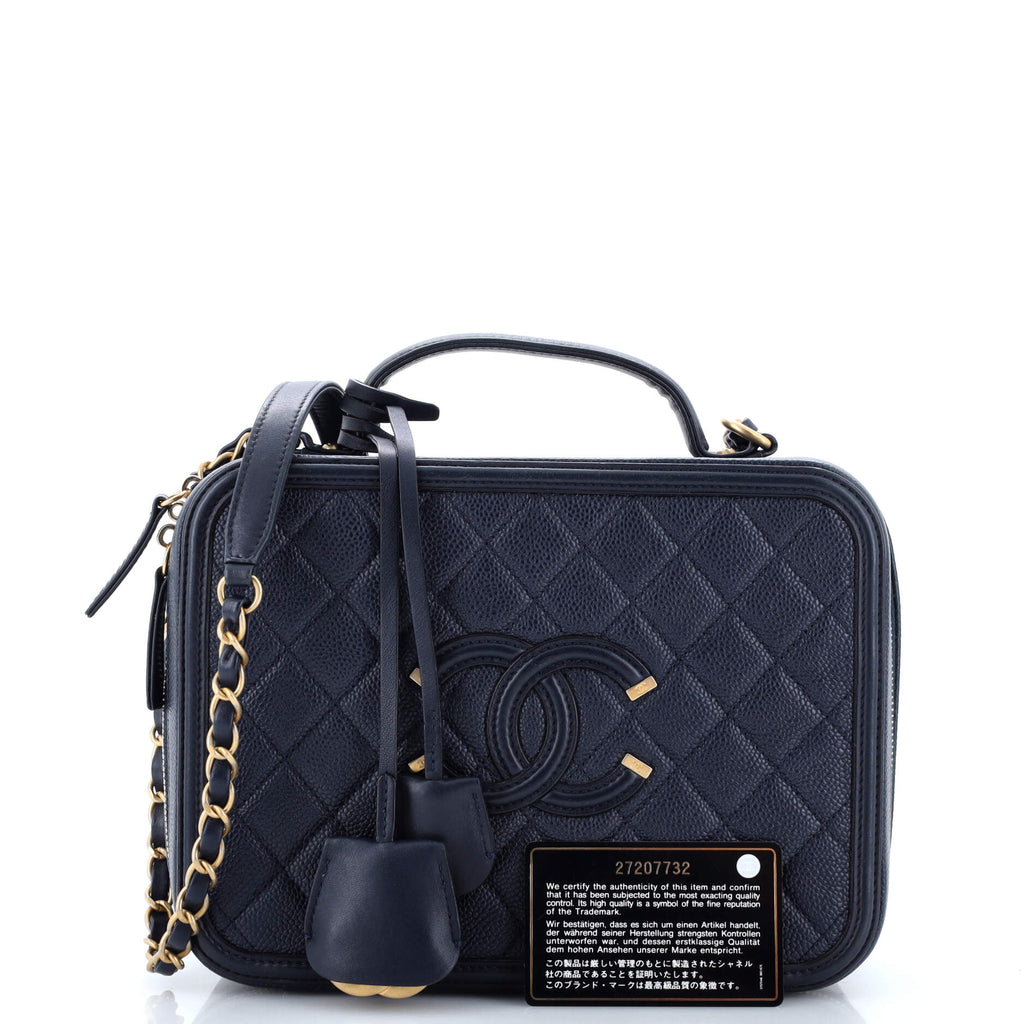 Filigree Vanity Case Quilted Caviar Large