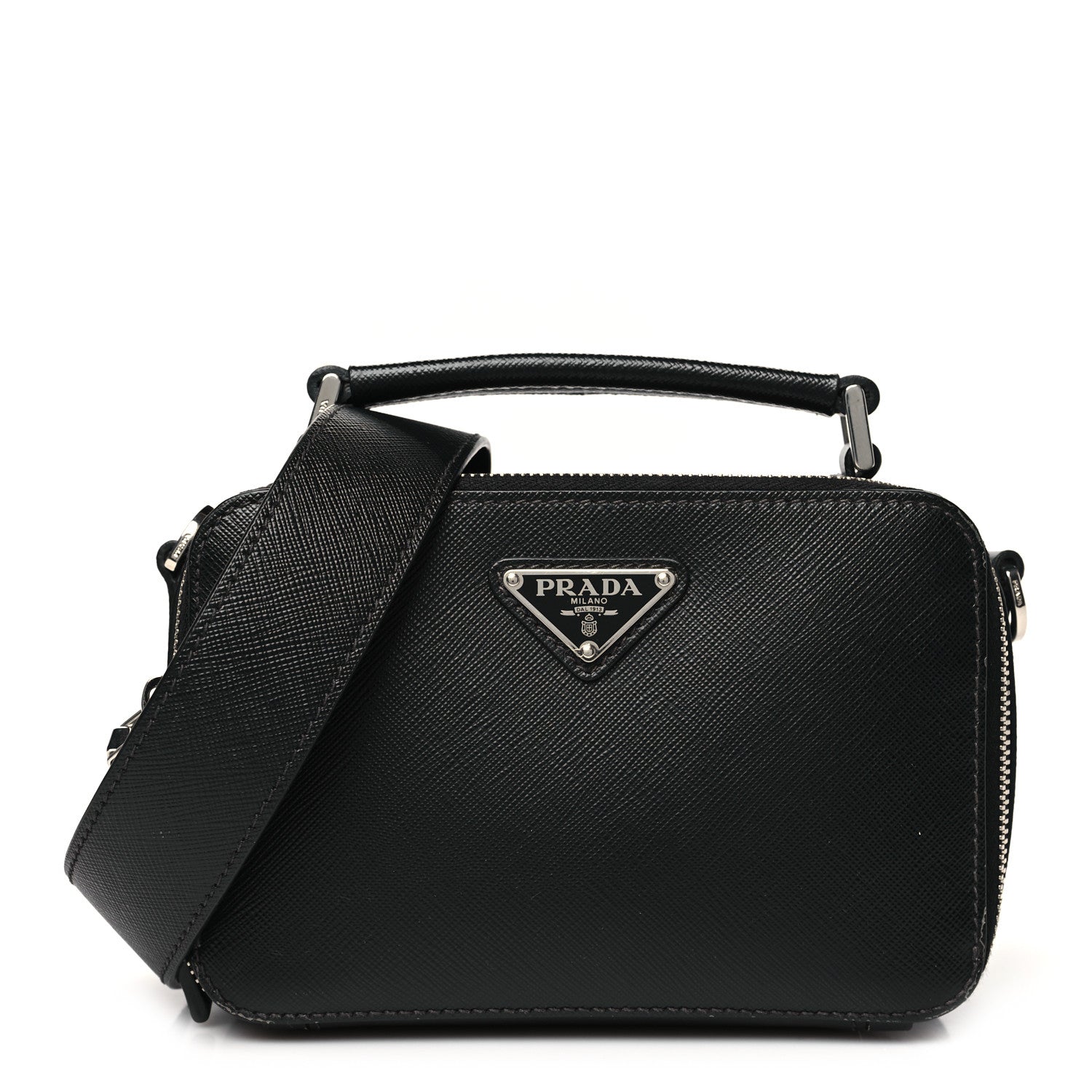 Saffiano Travel Small Brique Top Handle Crossbody Bag Black