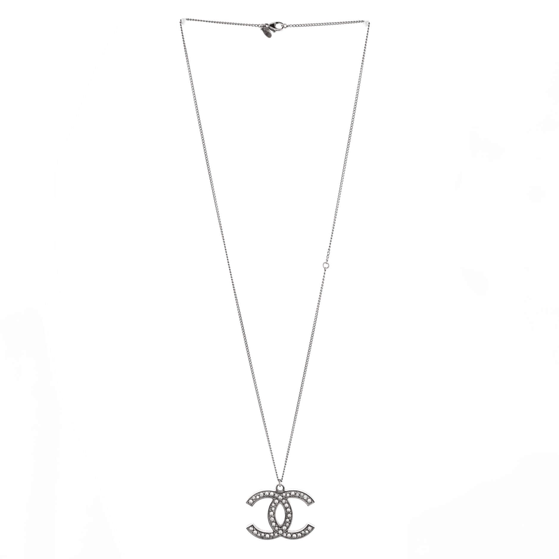 CC Long Pendant Necklace Crystal Embellished Metal