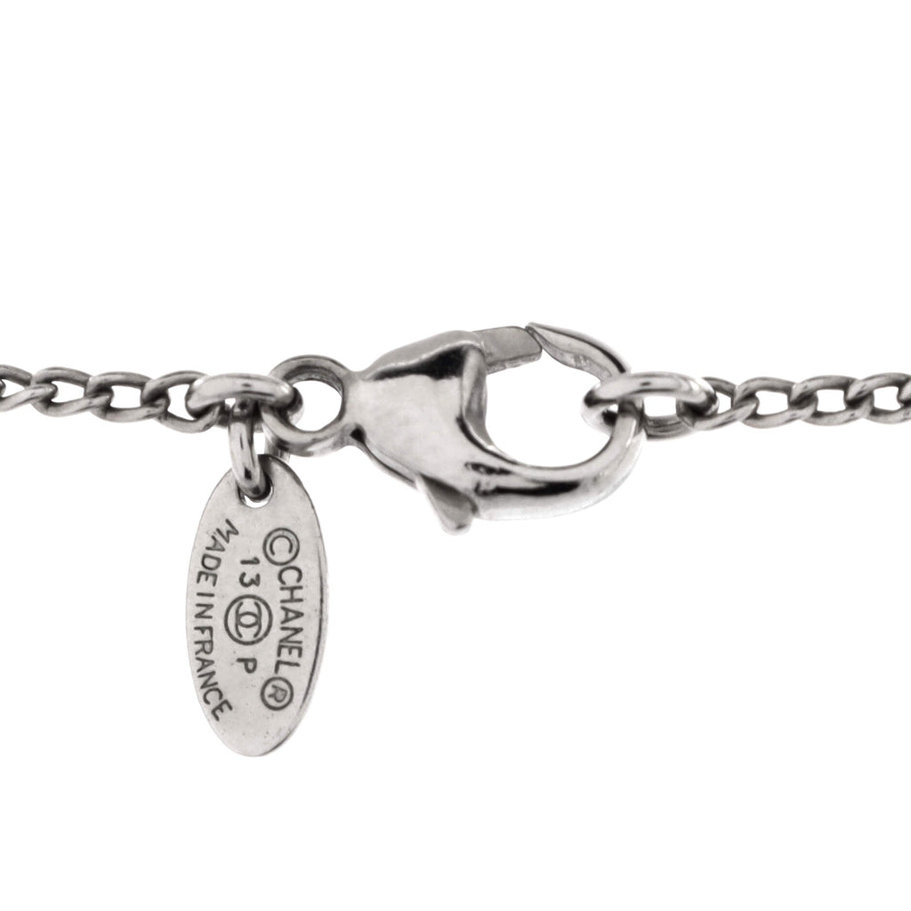 CC Long Pendant Necklace Crystal Embellished Metal
