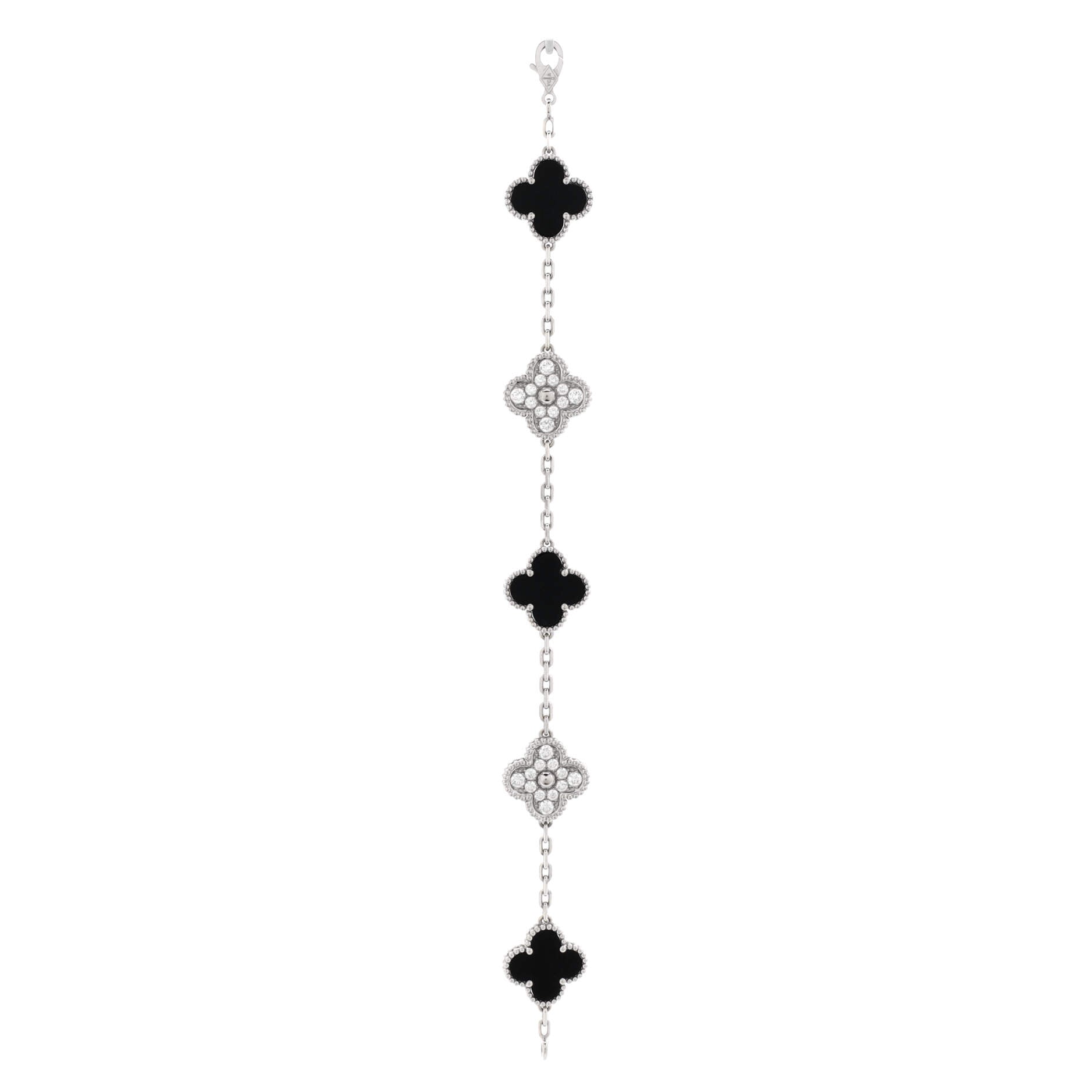 Vintage Alhambra 5 Motifs Bracelet 18K White Gold and Onyx with Diamonds