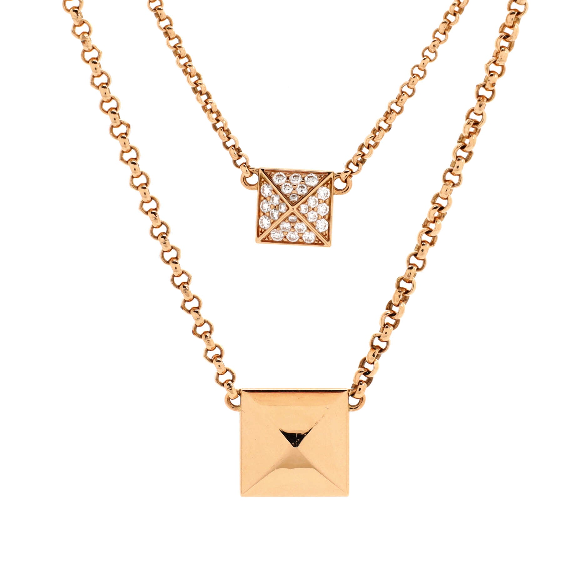 Clou d'H Double Pendant Necklace 18K Rose Gold with Diamonds