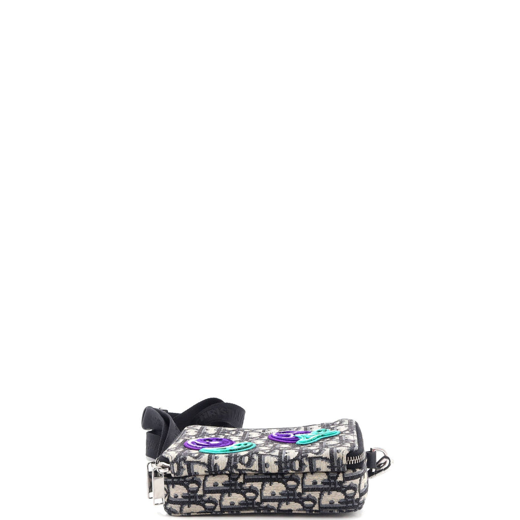Kenny Scharf Double Zip Crossbody Pouch Oblique Canvas with Applique