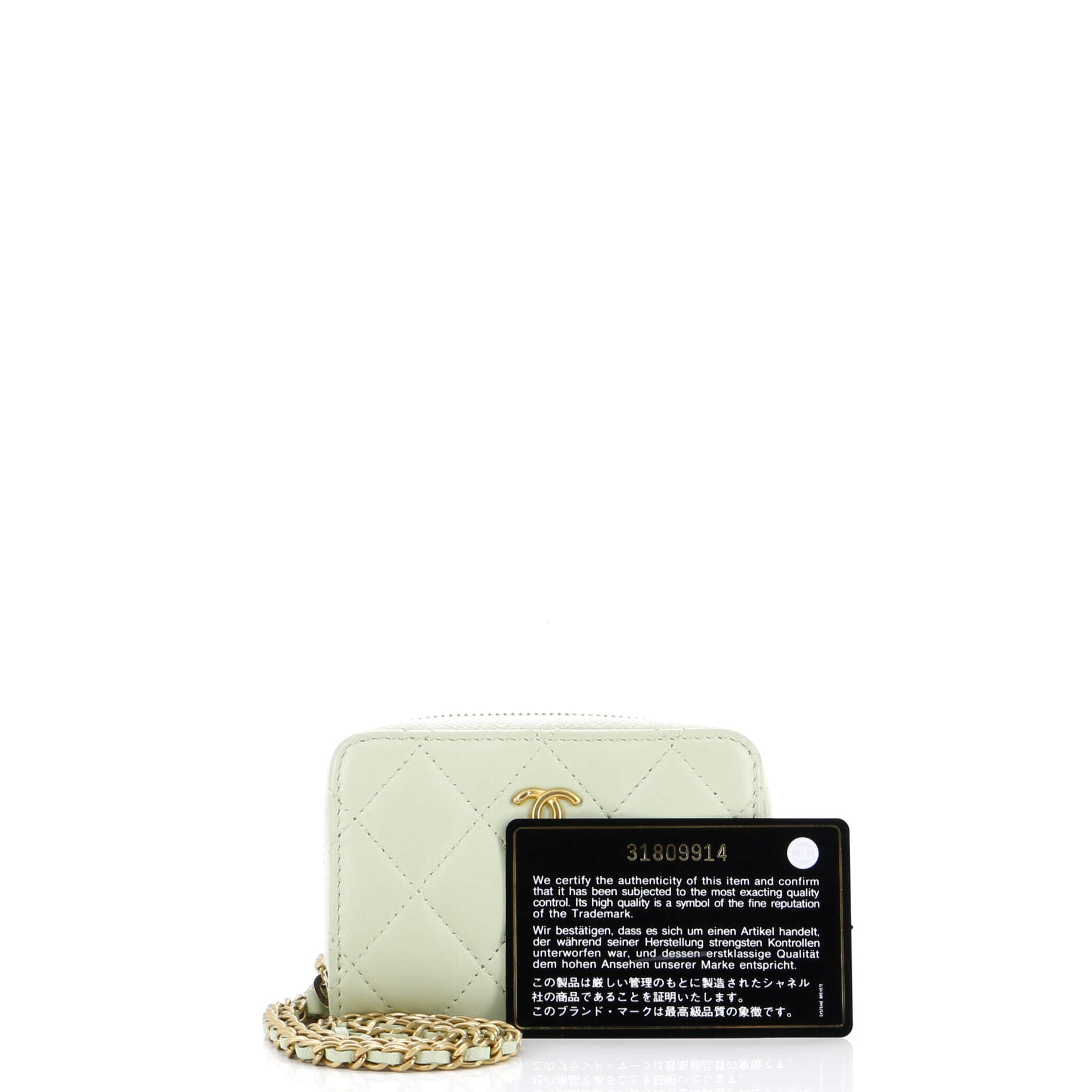 Pearl Crush Zip Around Card Holder on Chain Quilted Lambskin