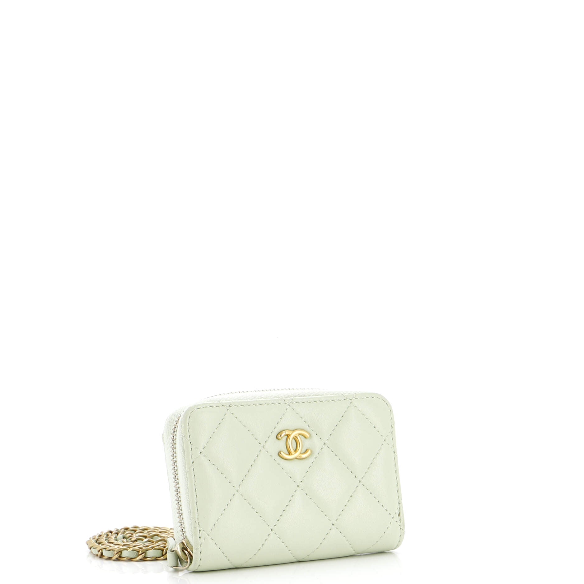 Pearl Crush Zip Around Card Holder on Chain Quilted Lambskin