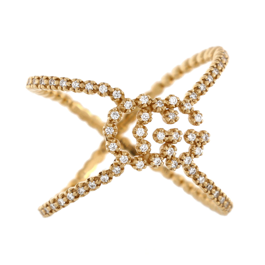 GG Running Cross Ring 18K Yellow Gold and Pave Diamonds