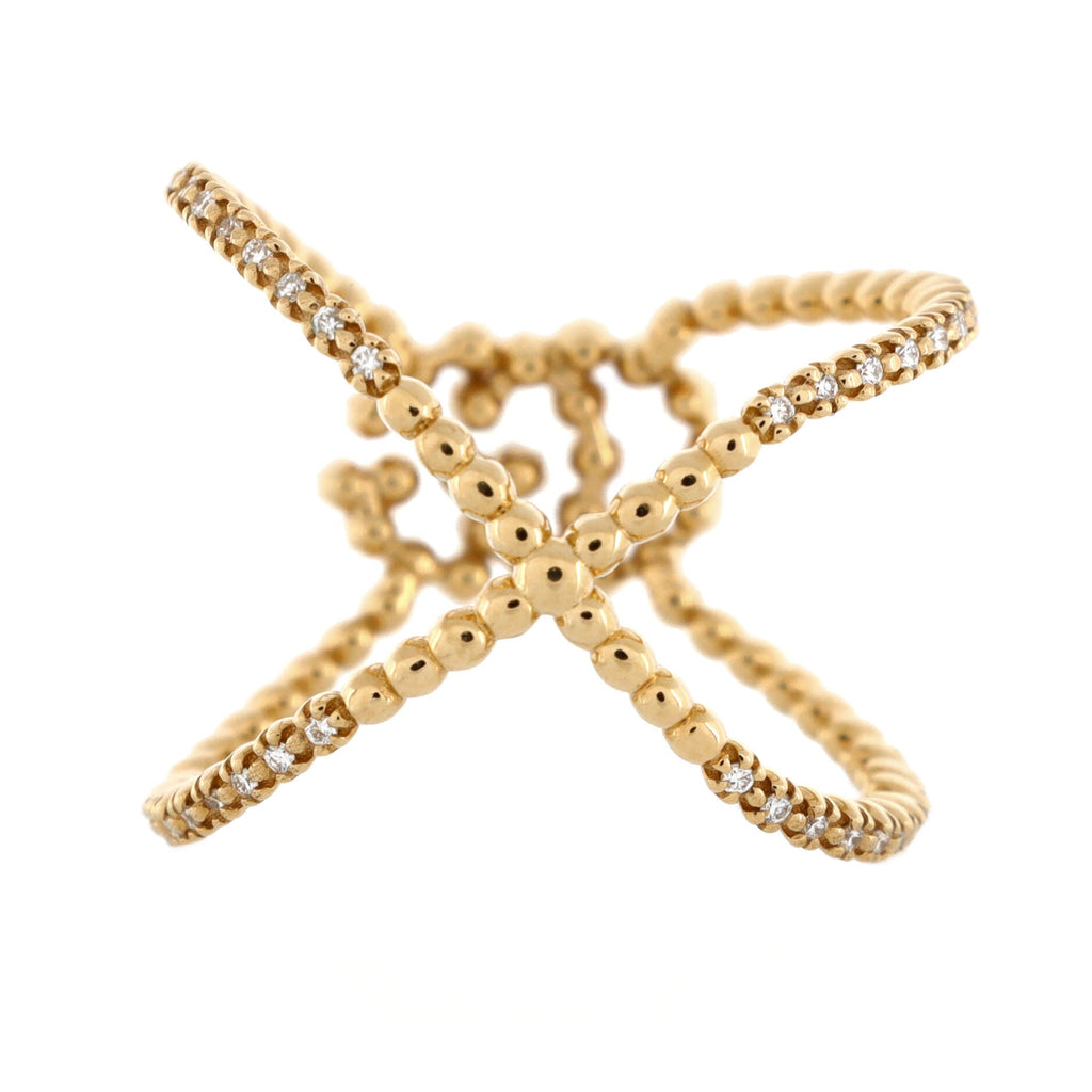 GG Running Cross Ring 18K Yellow Gold and Pave Diamonds