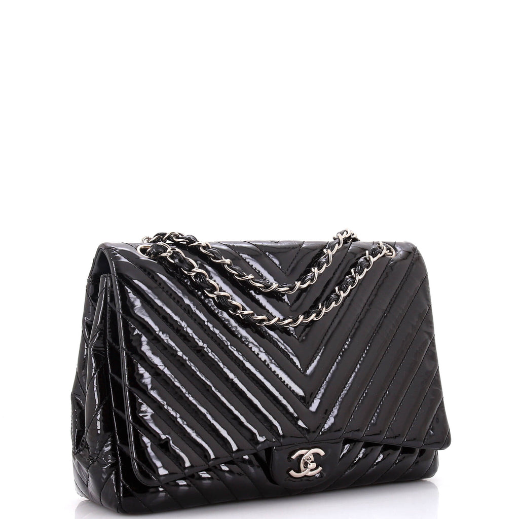 Classic Single Flap Bag Chevron Patent Maxi