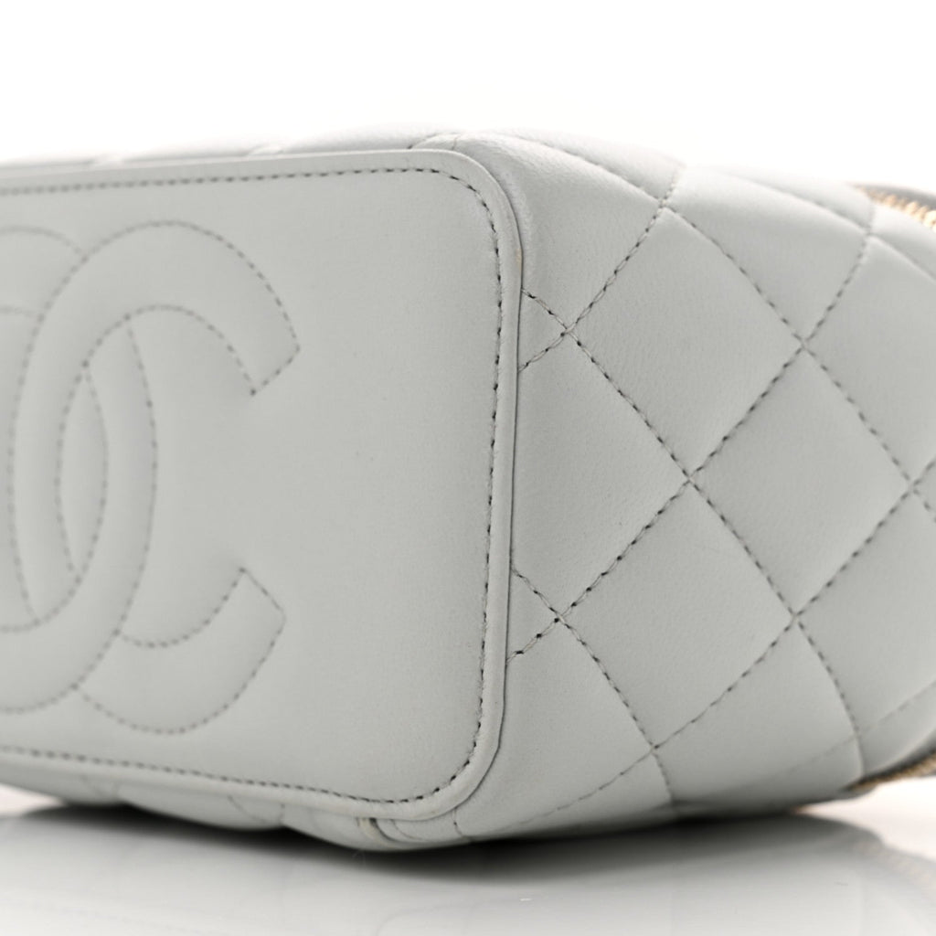 Lambskin Quilted Sweet Camellia Small Vanity Case With Chain Light Green