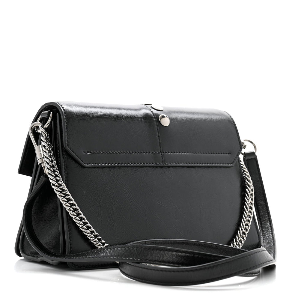 Studded Crinkled Patent Goatskin Small GV3 Shoulder Bag Black