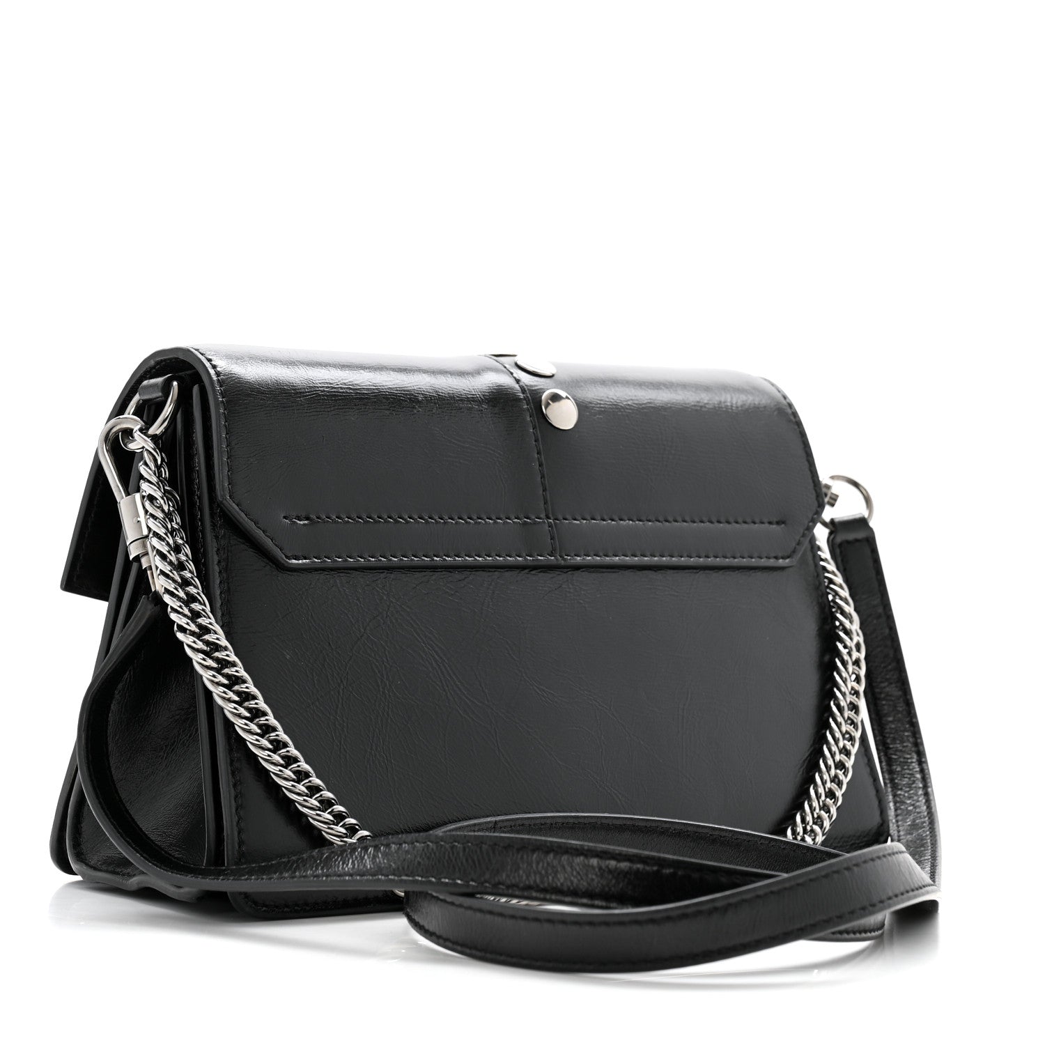 Studded Crinkled Patent Goatskin Small GV3 Shoulder Bag Black