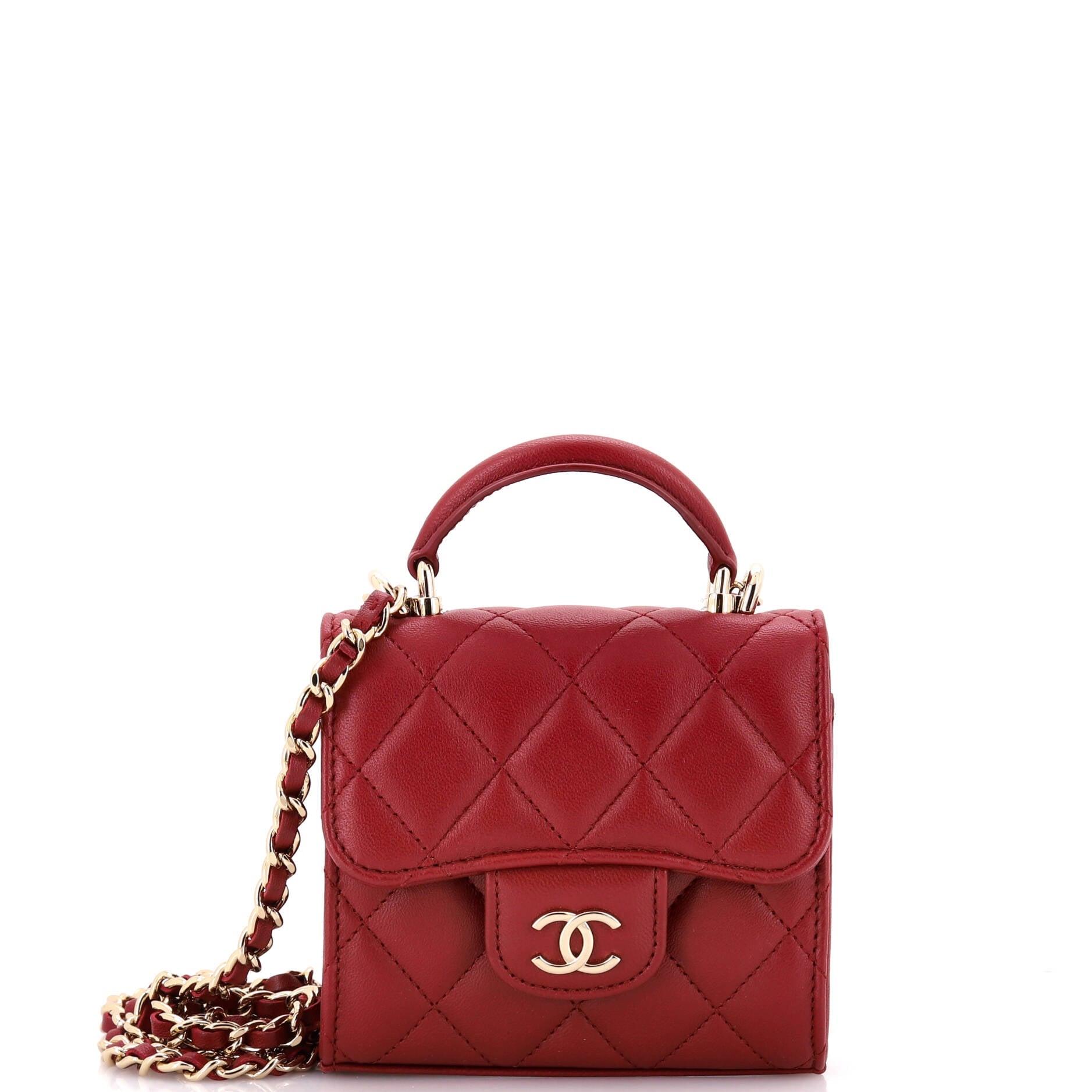 Square Classic Flap Top Handle Clutch with Chain Quilted Lambskin