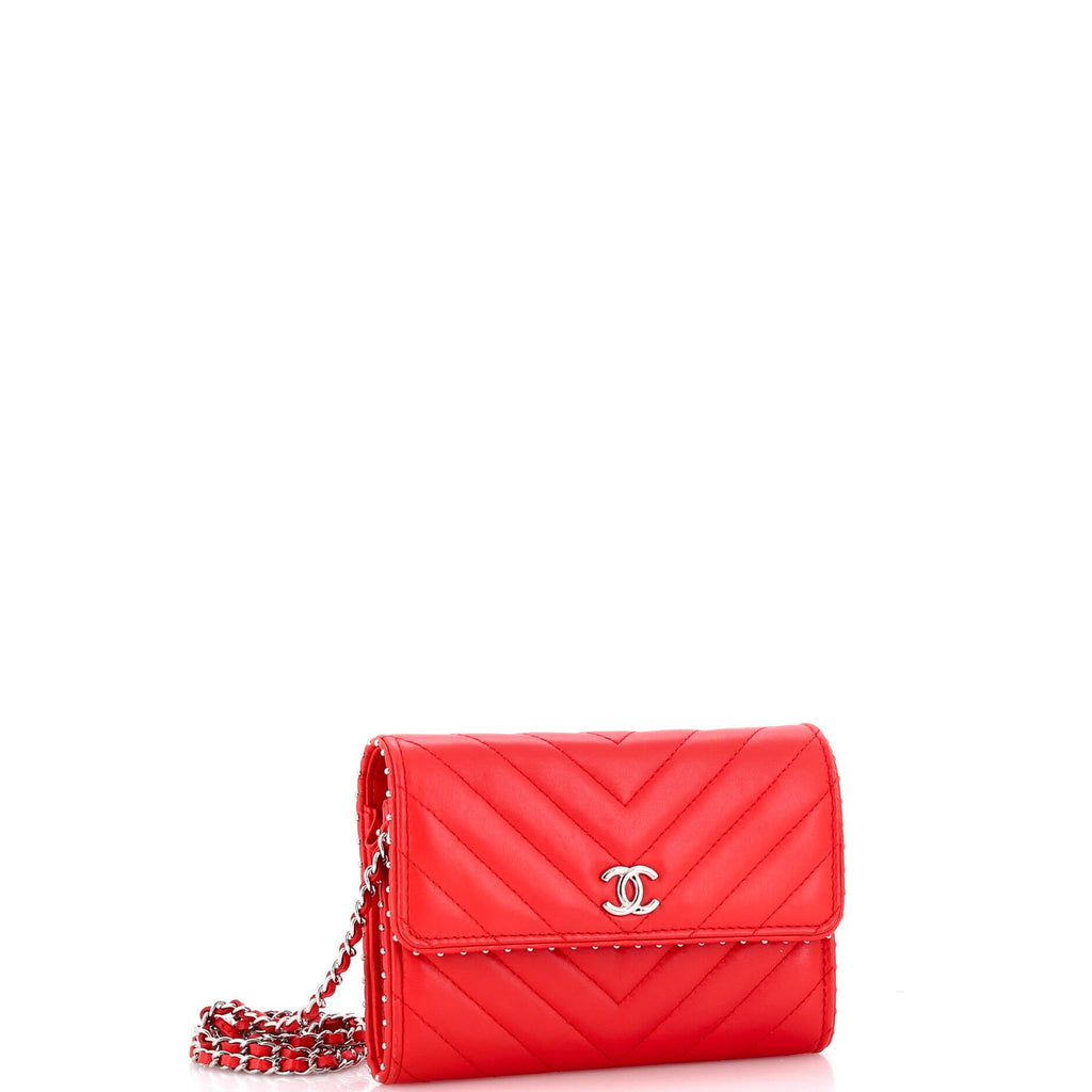 Wallet on Chain Chevron Lambskin with Studded Detail Mini