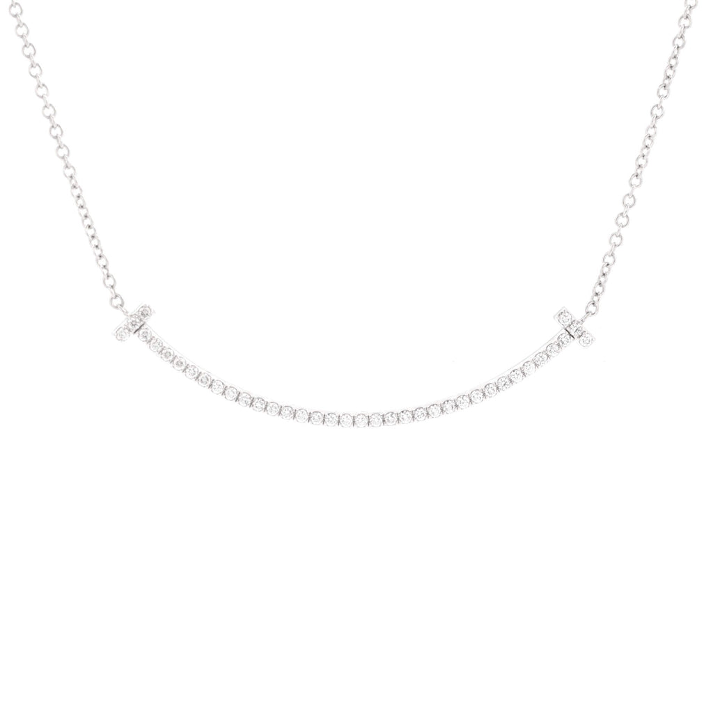 T Smile Pendant Necklace 18K White Gold with Diamonds Small