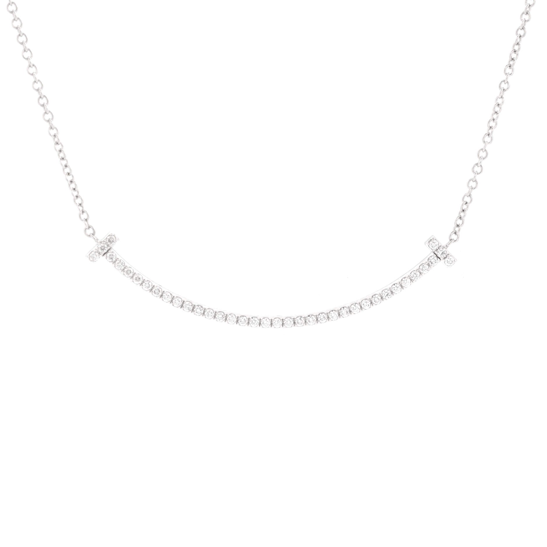 T Smile Pendant Necklace 18K White Gold with Diamonds Small