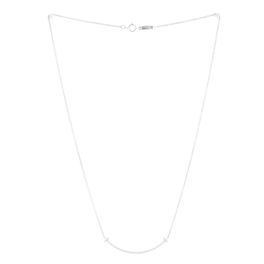 T Smile Pendant Necklace 18K White Gold with Diamonds Small