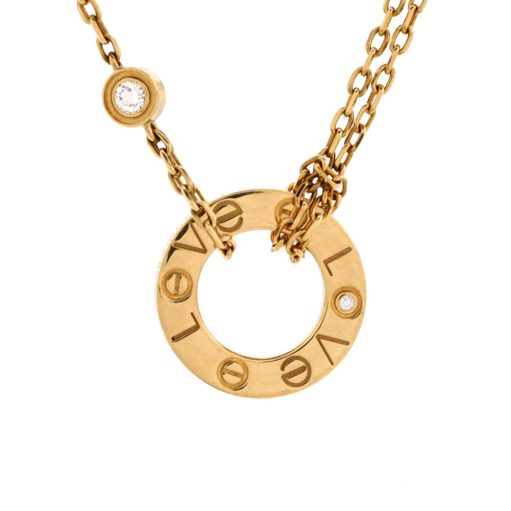 2 Diamonds Love Pendant Necklace 18K Yellow Gold and Diamonds