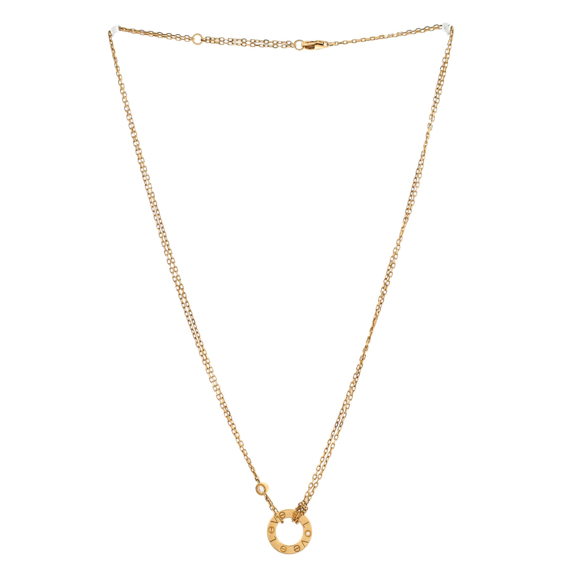 2 Diamonds Love Pendant Necklace 18K Yellow Gold and Diamonds