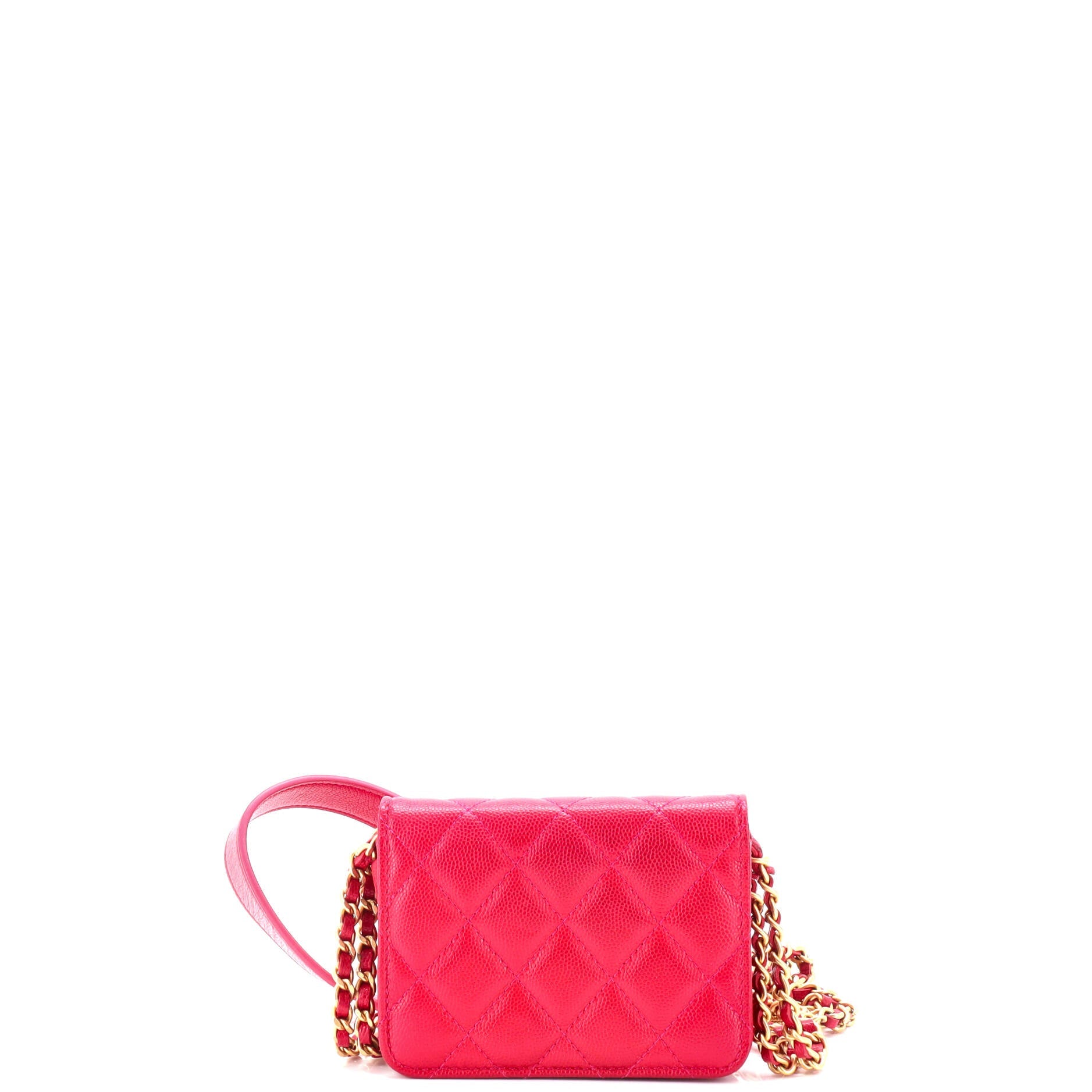 Twist Your Buttons Flap Coin Purse with Chain Quilted Shiny Caviar