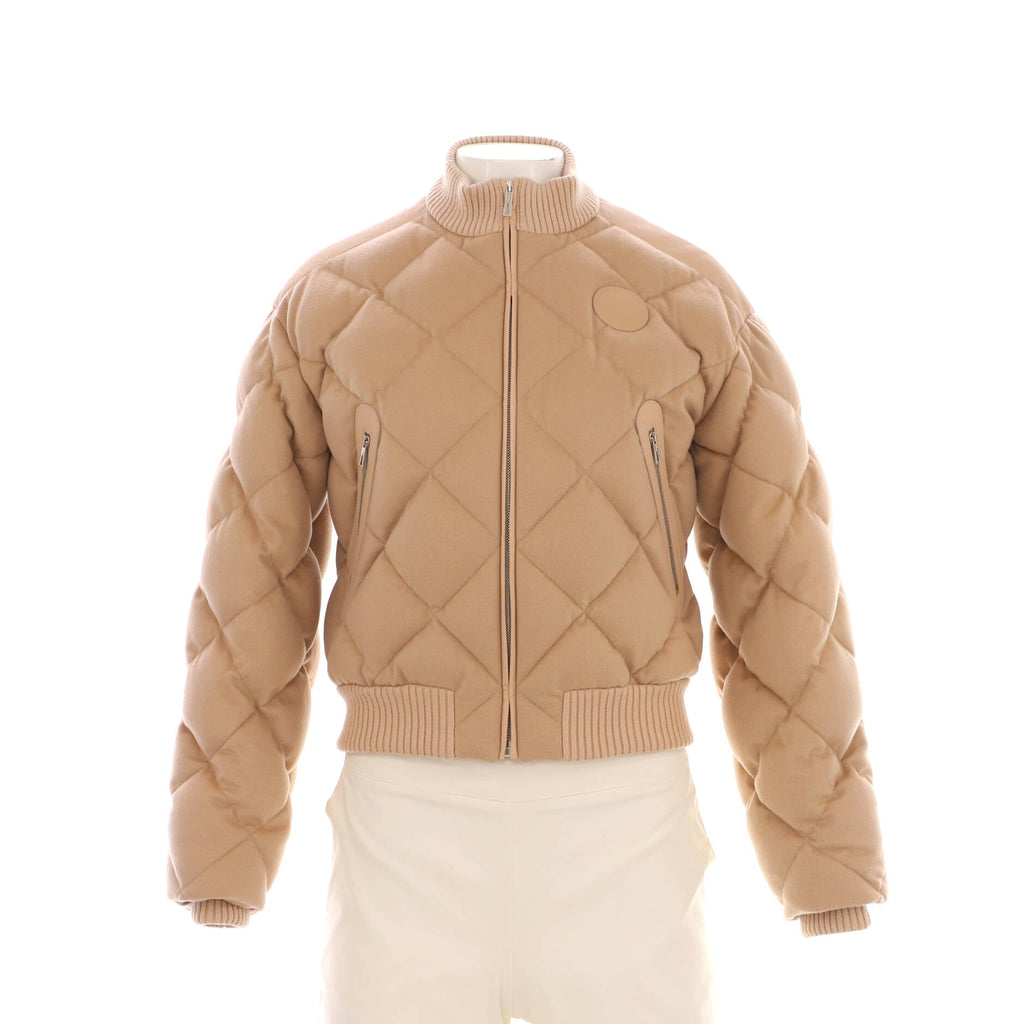 Women's Short Puffer Jacket Quilted Cashmere with Leather
