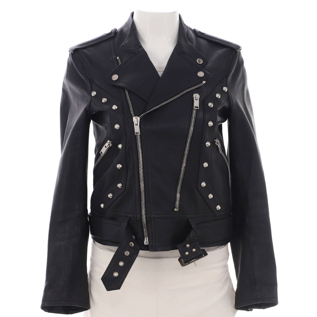 Women's Biker Jacket Leather with Studded Detail