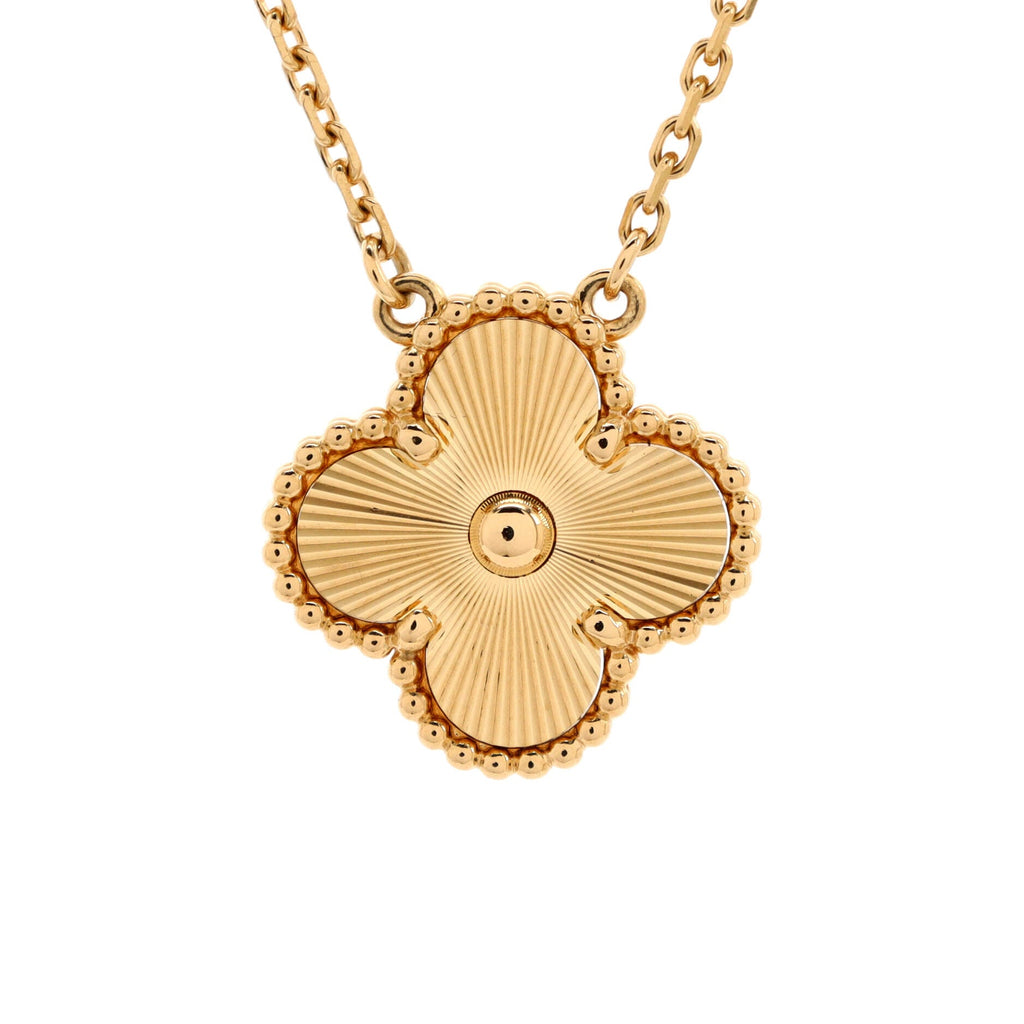 Vintage Alhambra Pendant Necklace Guilloche 18K Yellow Gold