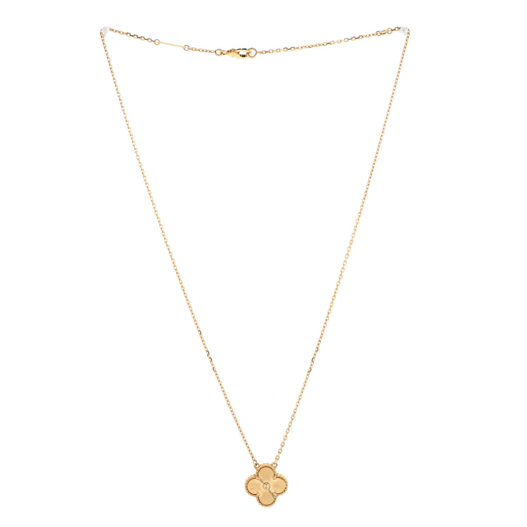 Vintage Alhambra Pendant Necklace Guilloche 18K Yellow Gold