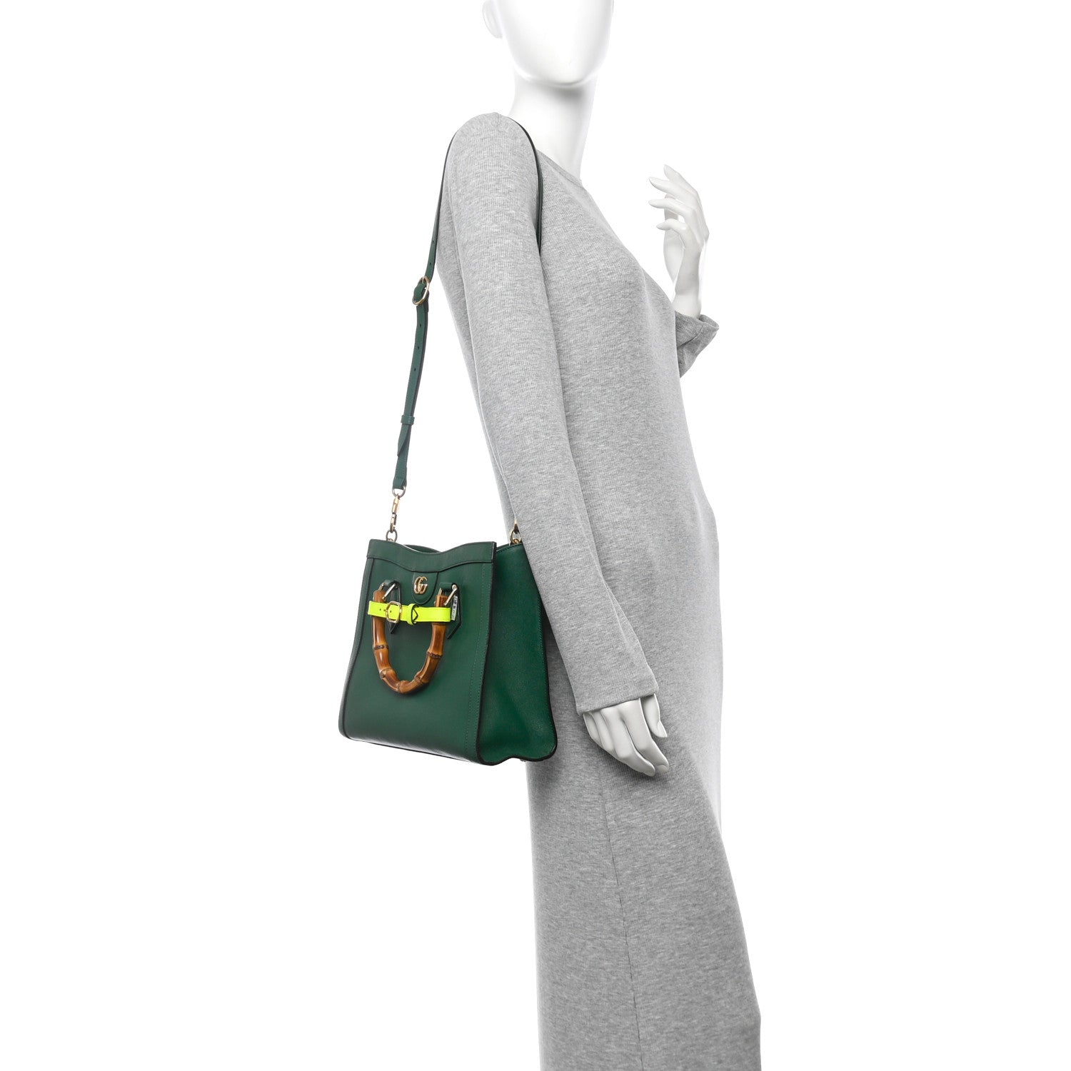 Wonka Grain Calfskin Small Diana Tote Bag Green Yellow Fluo