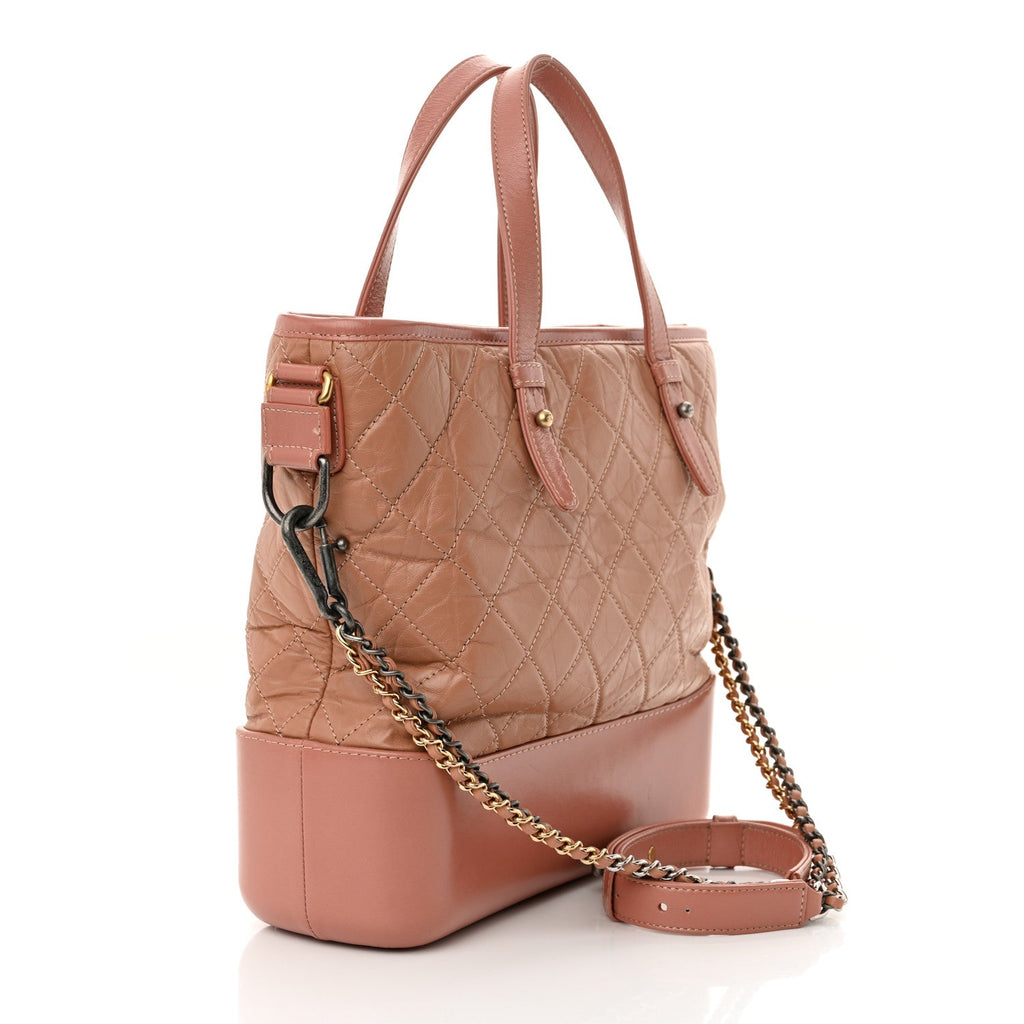 Aged Calfskin Quilted Medium Gabrielle Shopping Tote  Pink