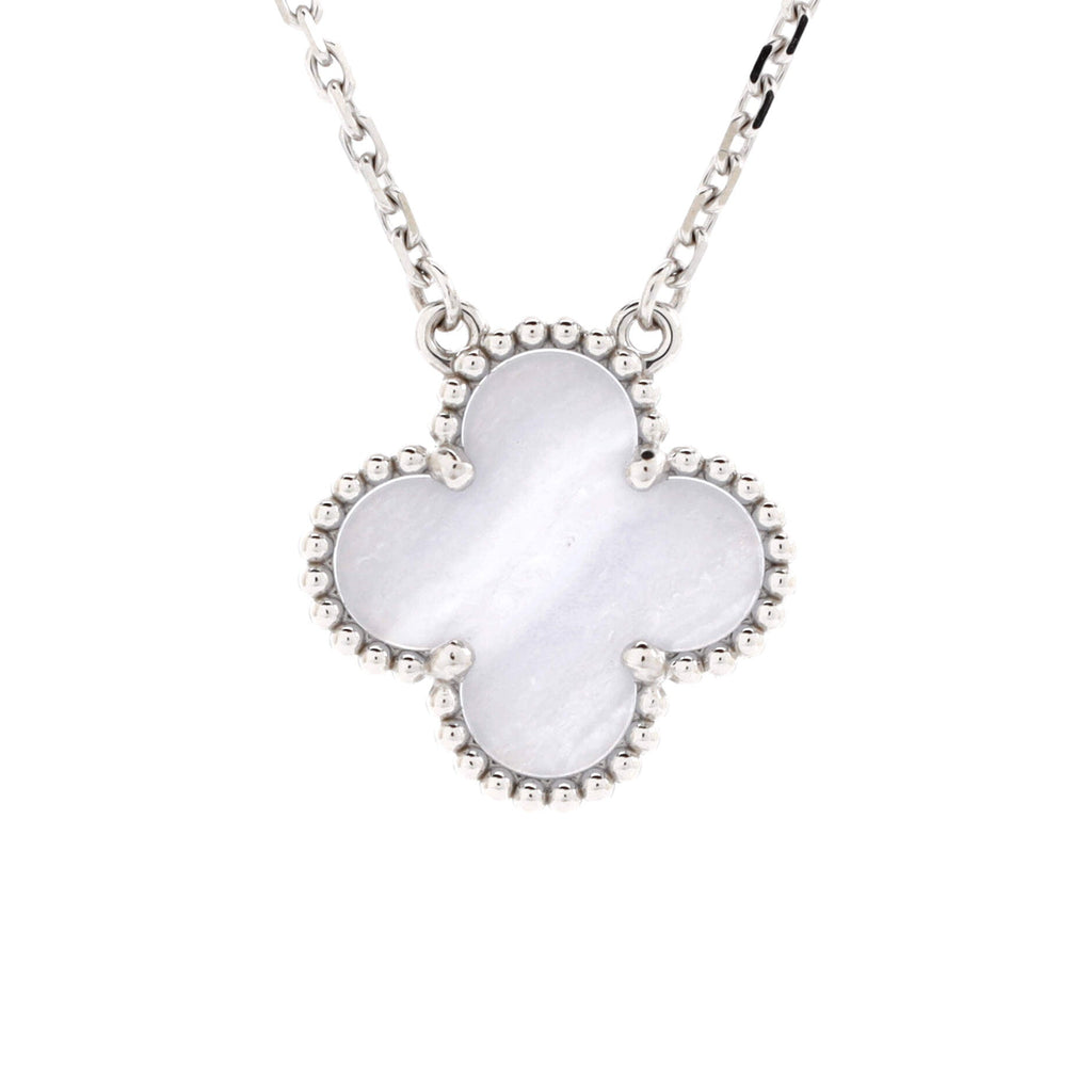 Vintage Alhambra Pendant Necklace 18K White Gold and Chalcedony