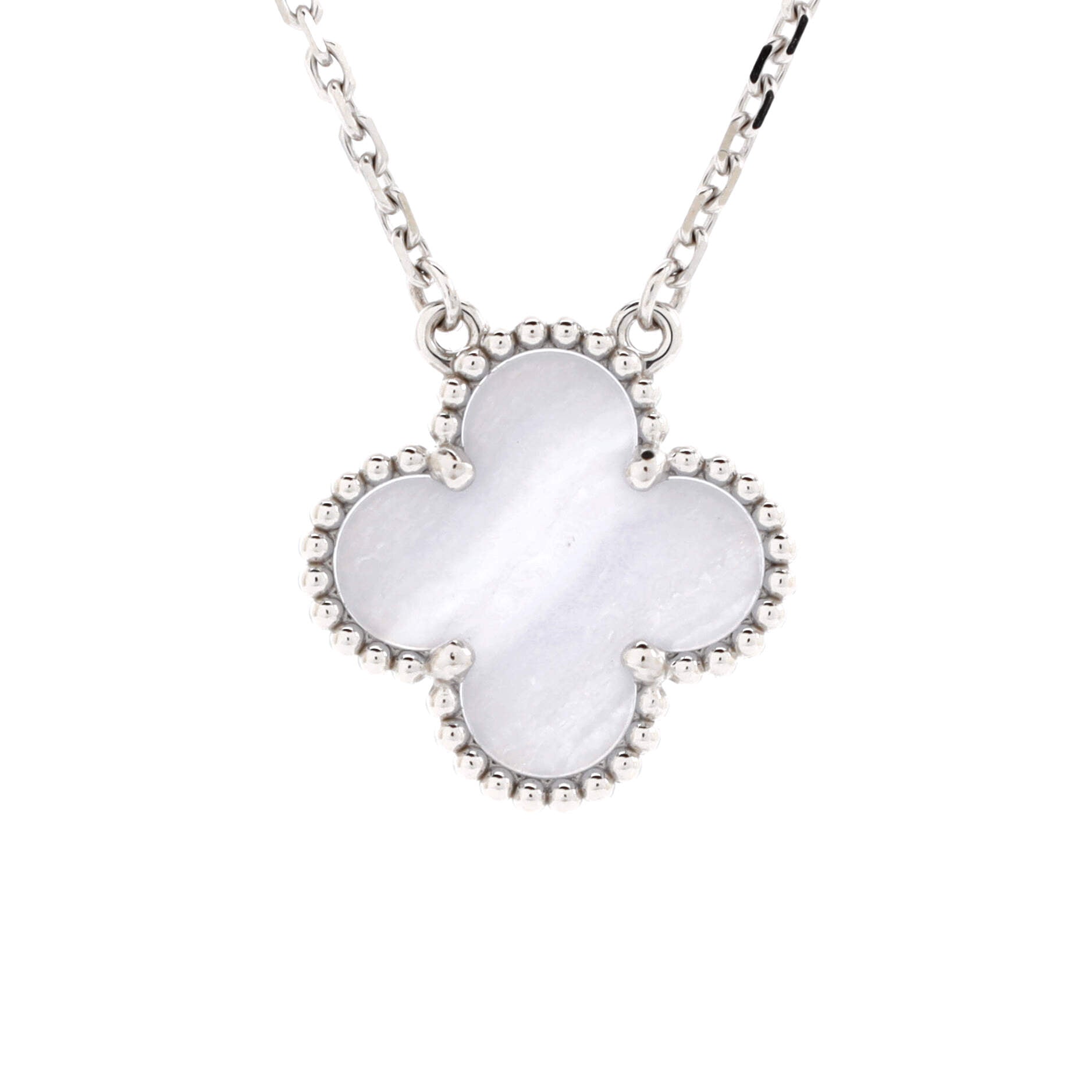 Vintage Alhambra Pendant Necklace 18K White Gold and Chalcedony