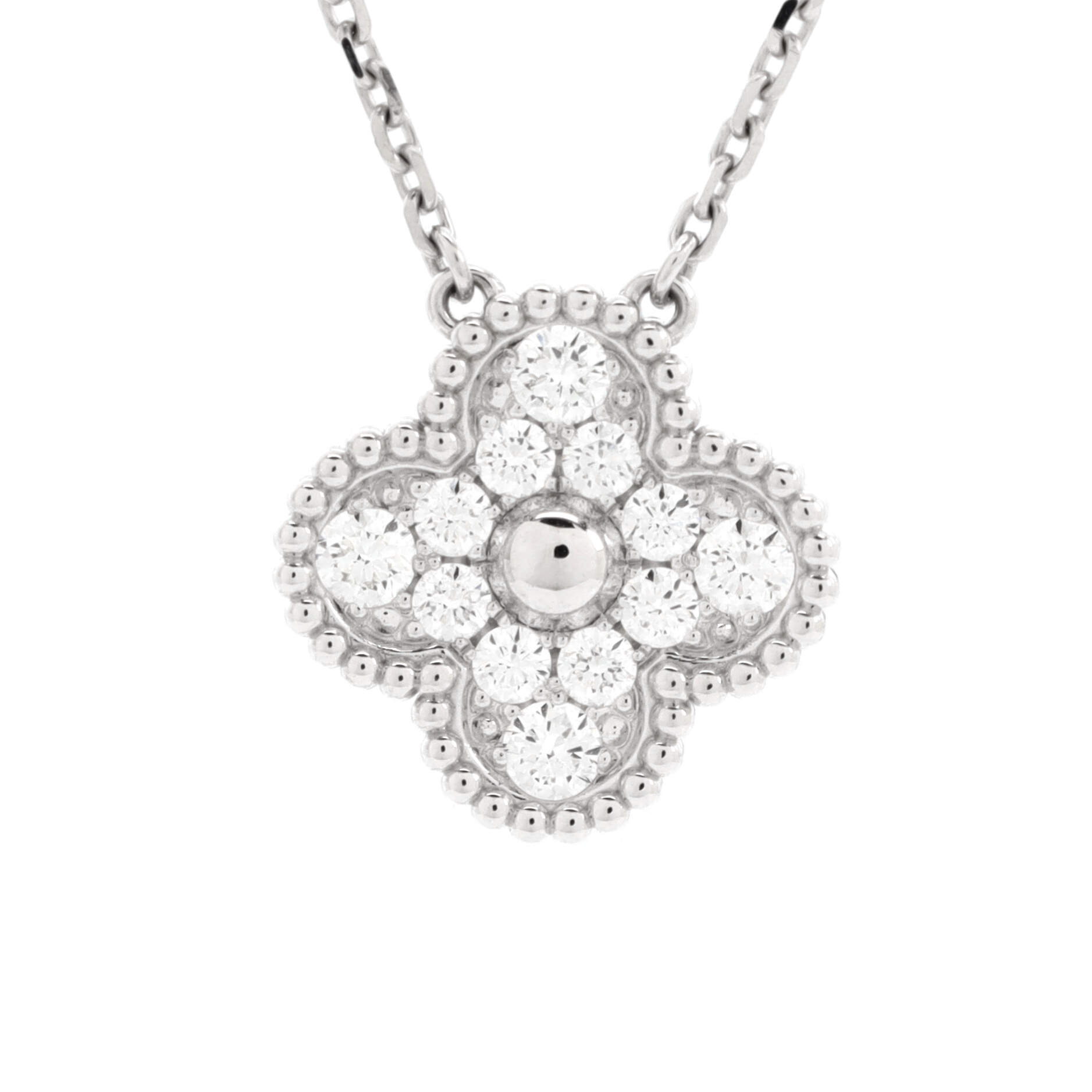 Vintage Alhambra Pendant Necklace 18K White Gold and Diamonds