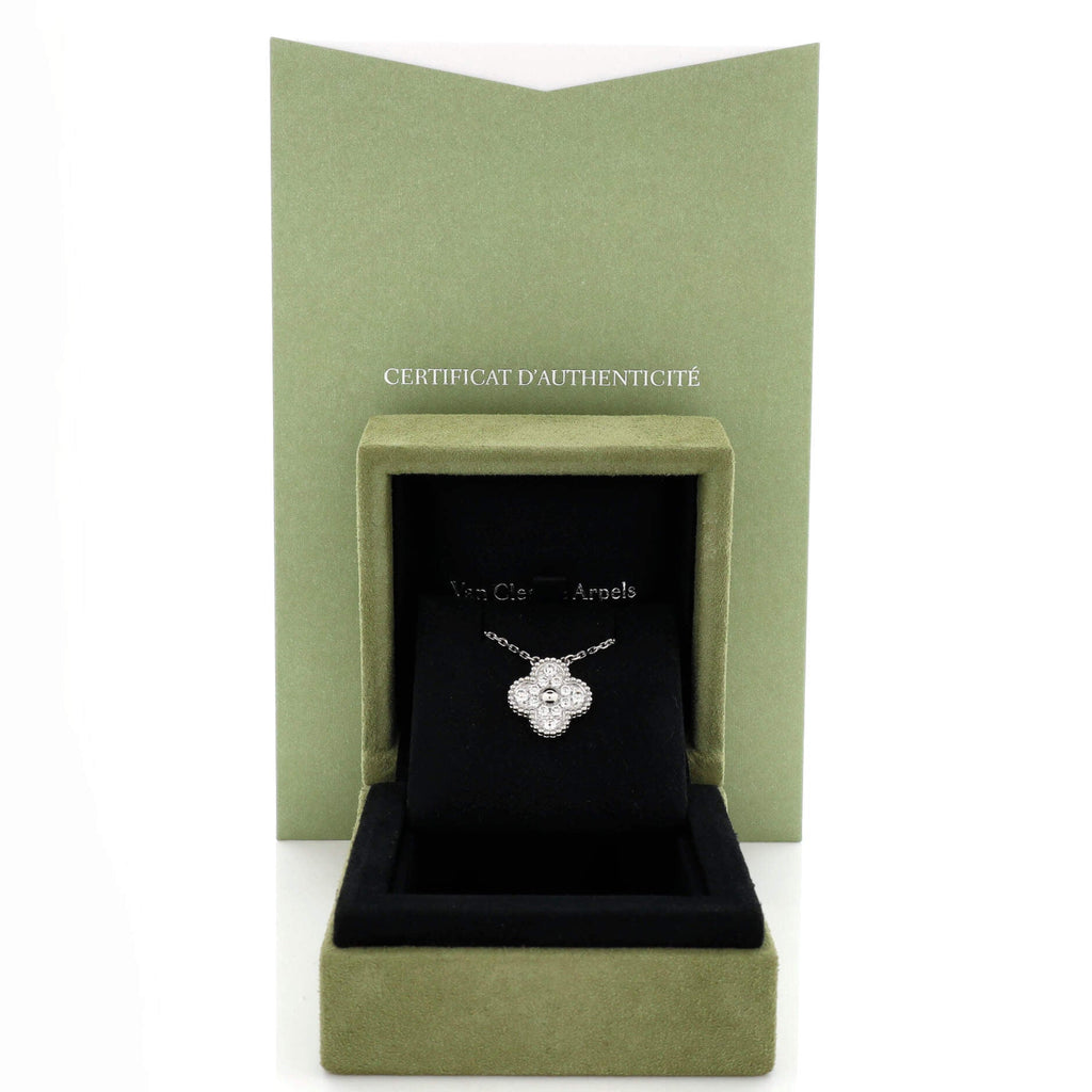 Vintage Alhambra Pendant Necklace 18K White Gold and Diamonds