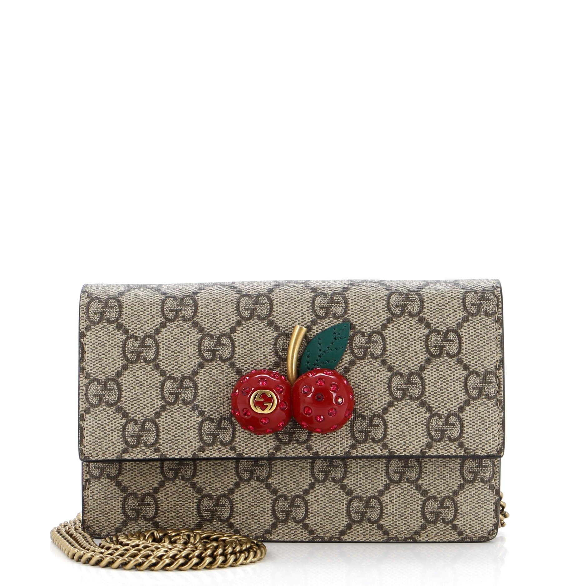 Cherries Wallet on Chain GG Coated Canvas Mini