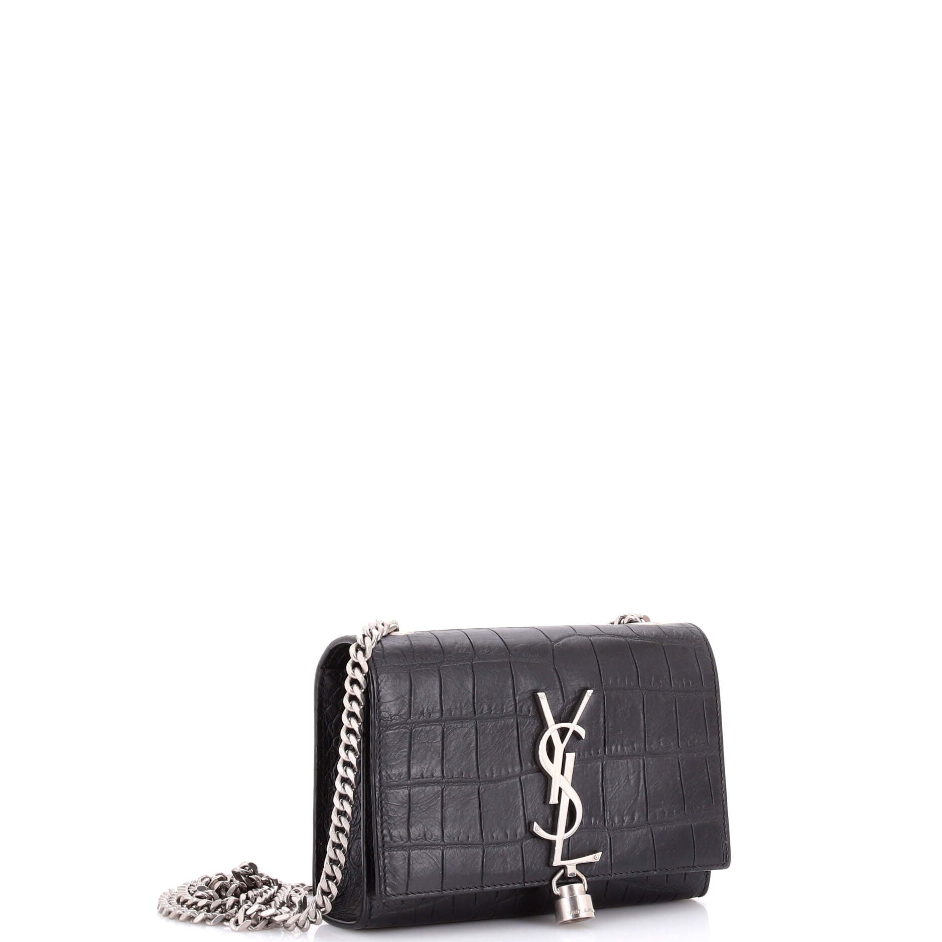 Classic Monogram Tassel Crossbody Bag Crocodile Embossed Leather Small