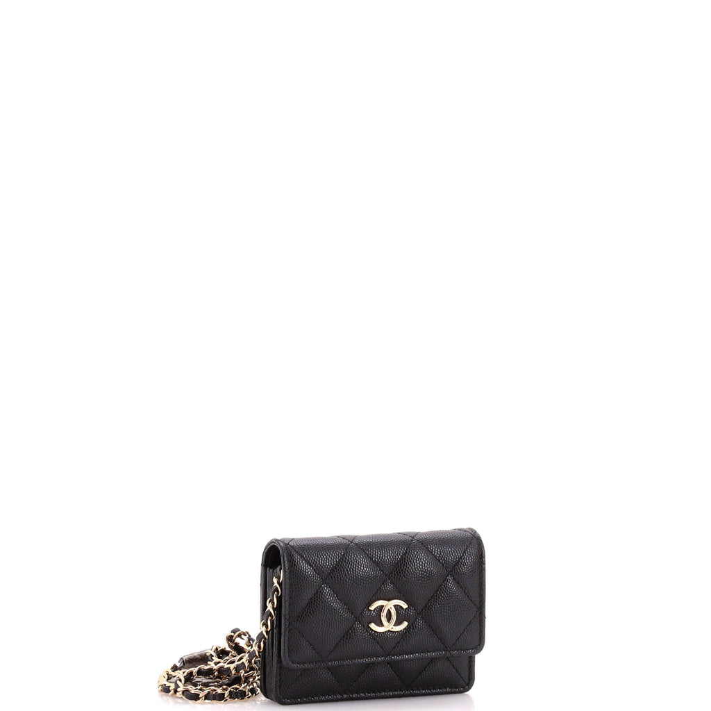 Flap Card Holder on Chain with Charms Quilted Caviar Mini