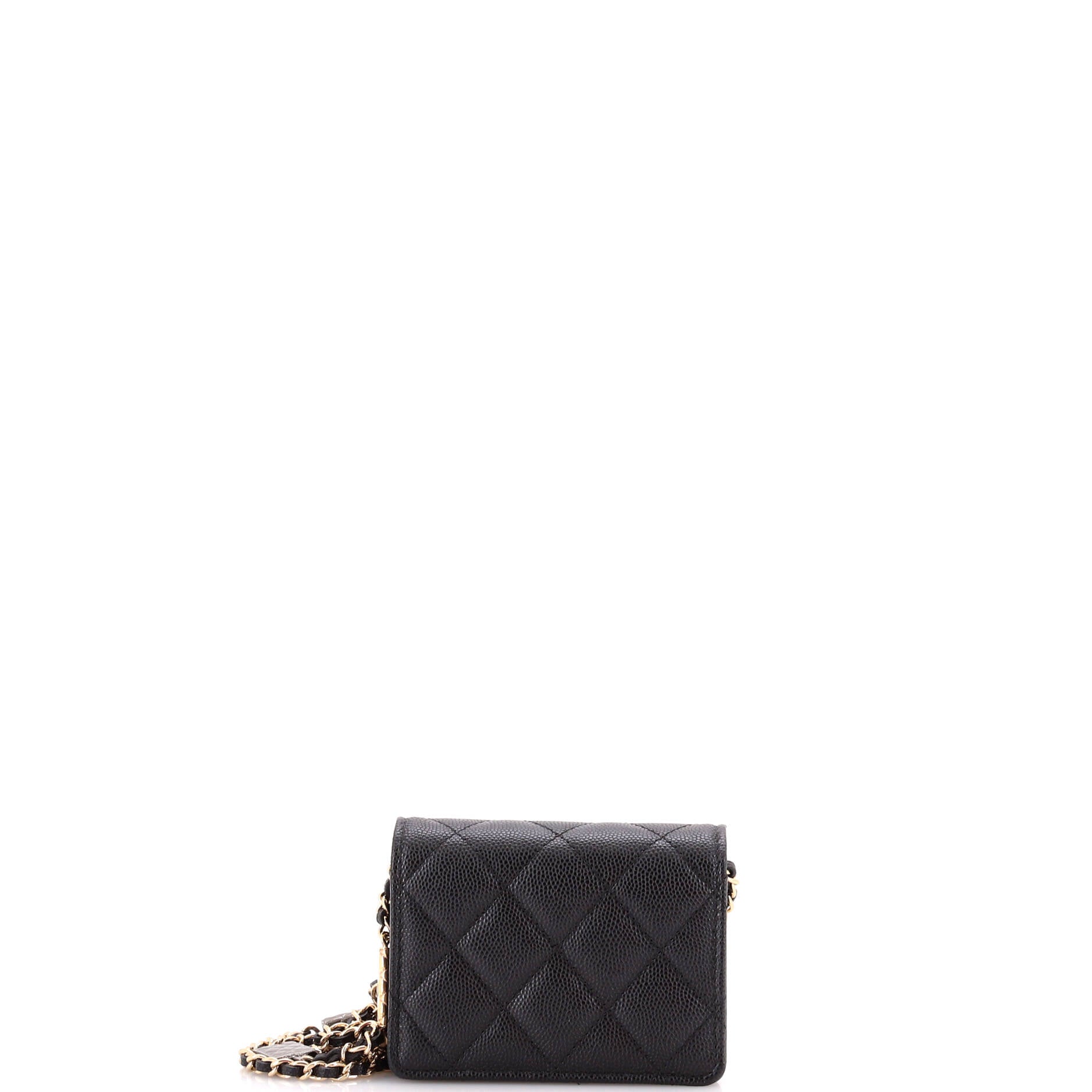 Flap Card Holder on Chain with Charms Quilted Caviar Mini