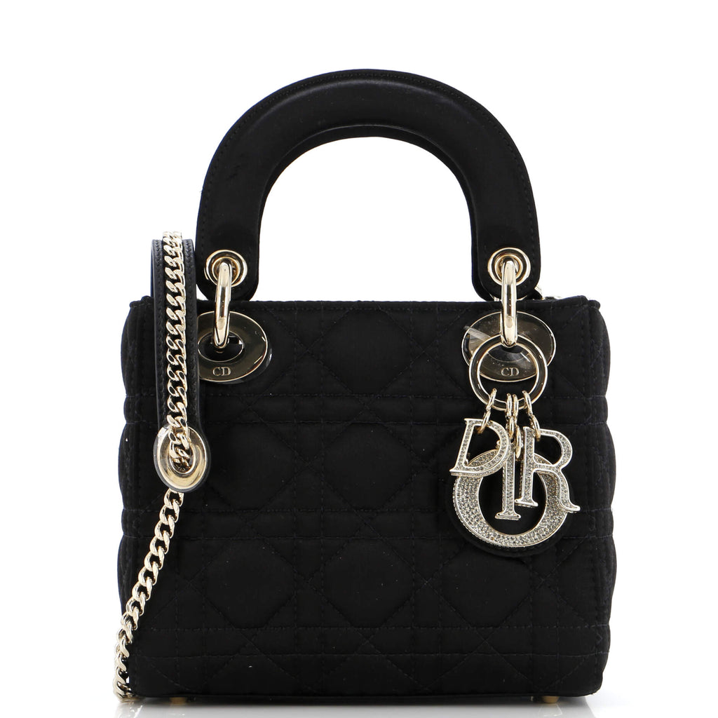 Lady Dior Bag Cannage Quilt Satin with Crystal Charms Mini