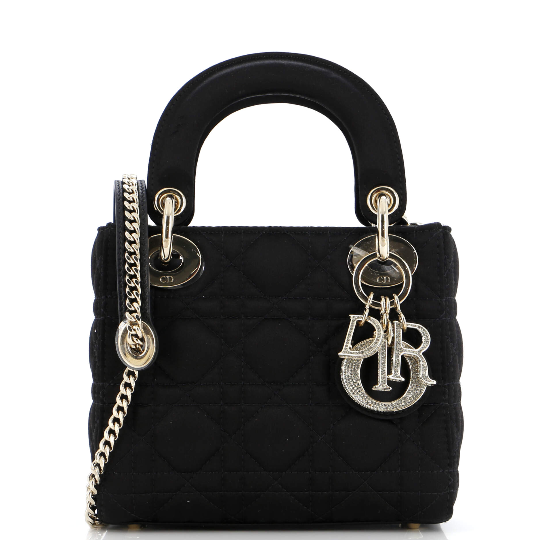 Lady Dior Bag Cannage Quilt Satin with Crystal Charms Mini