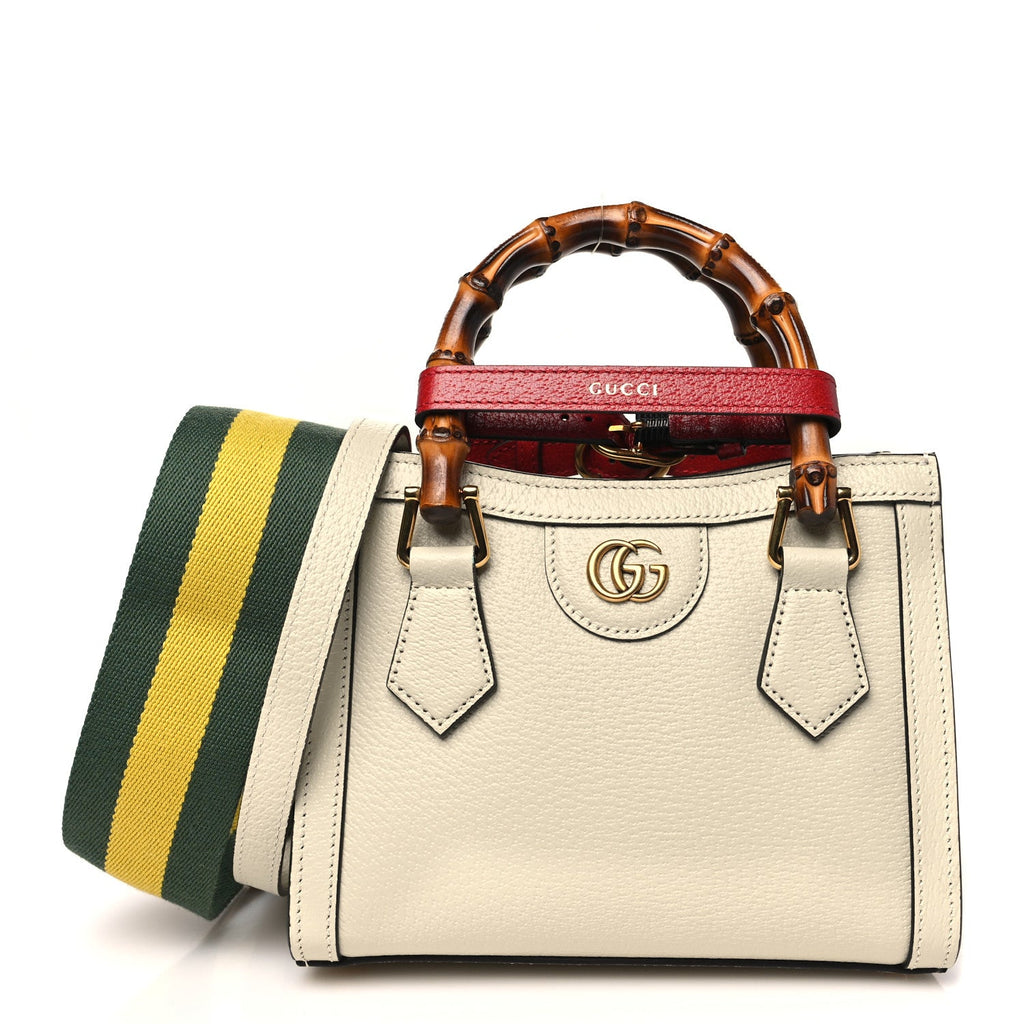 Textured Calfskin Web Mini Diana Tote Bag Mystic White