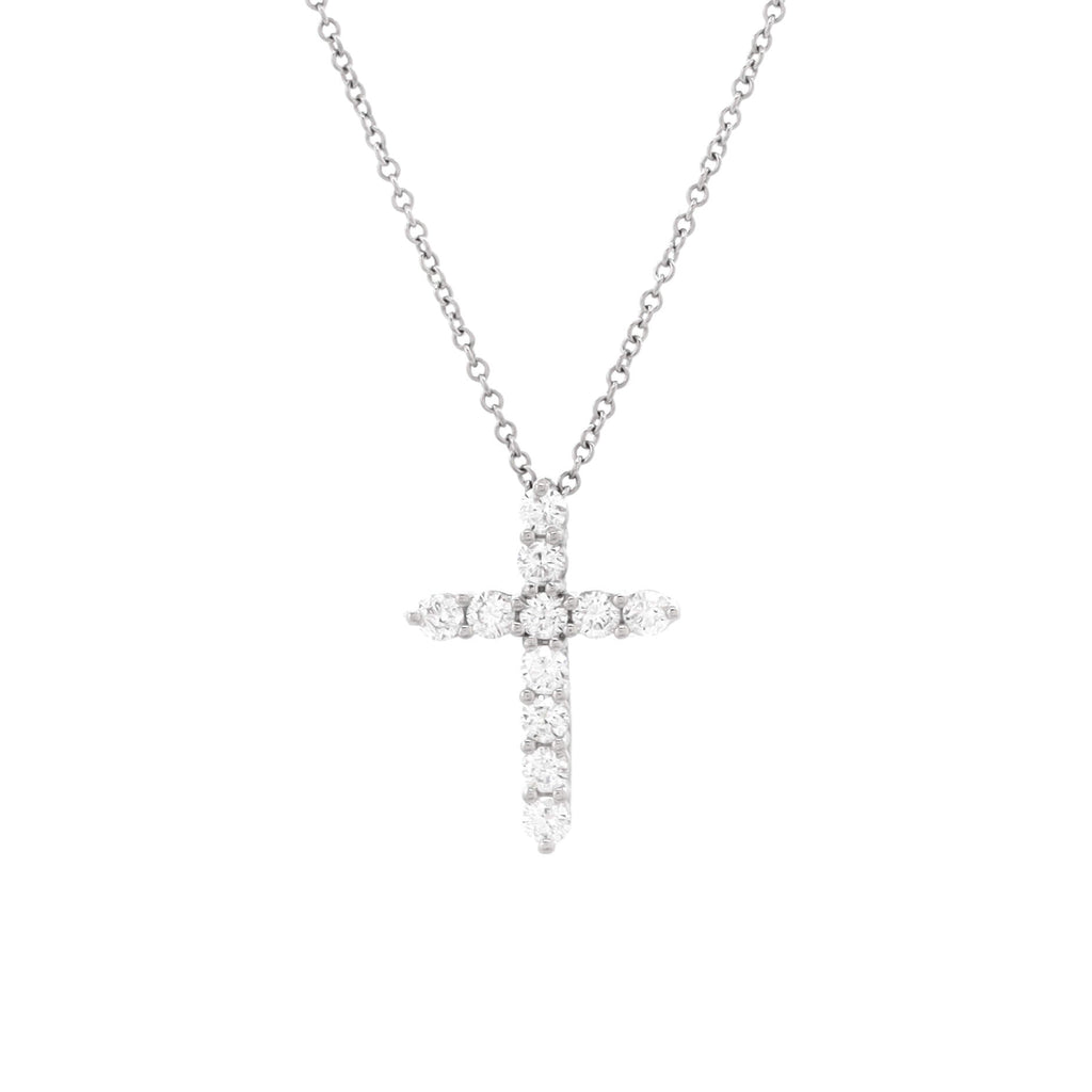 Cross Pendant Necklace Platinum and Diamonds Small