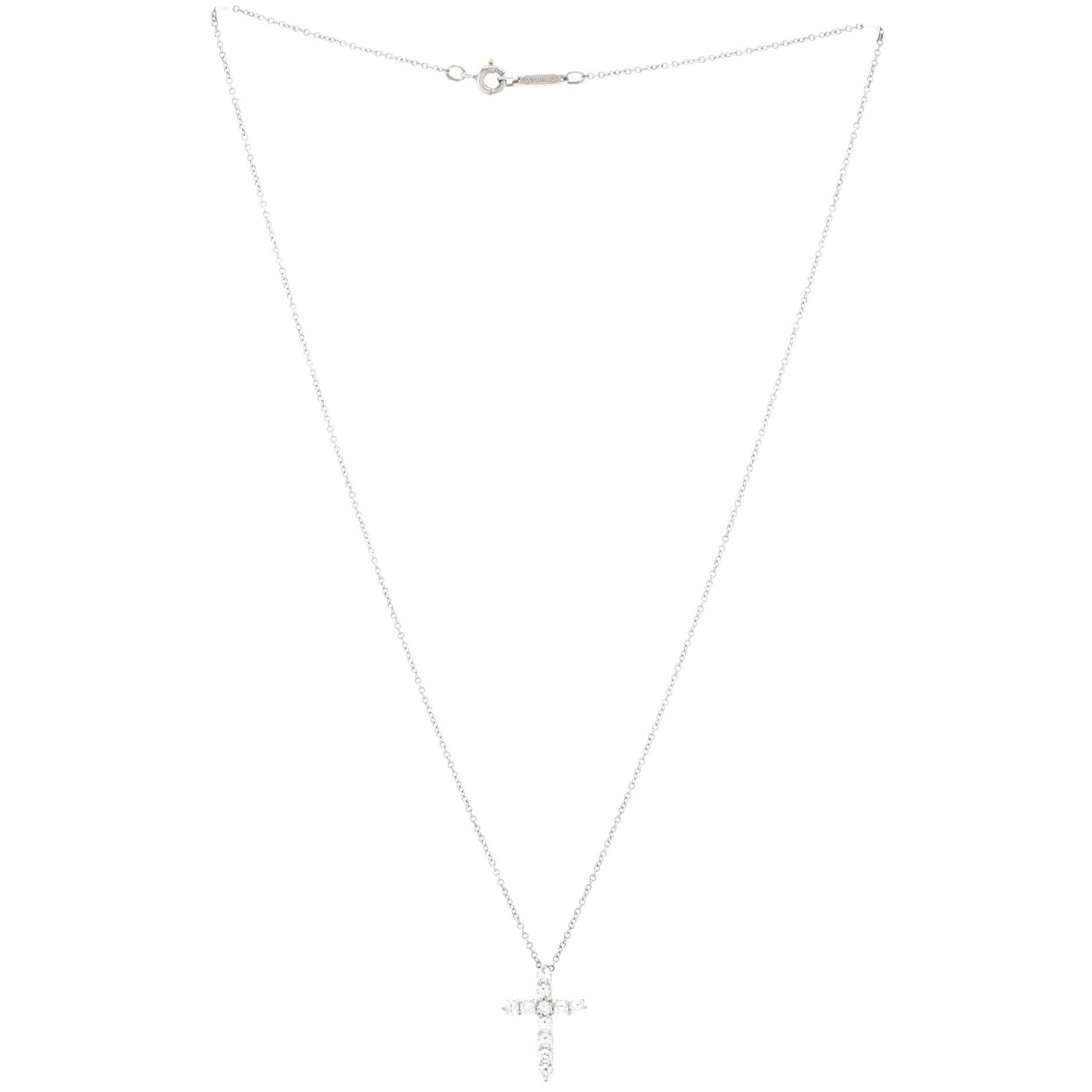 Cross Pendant Necklace Platinum and Diamonds Small