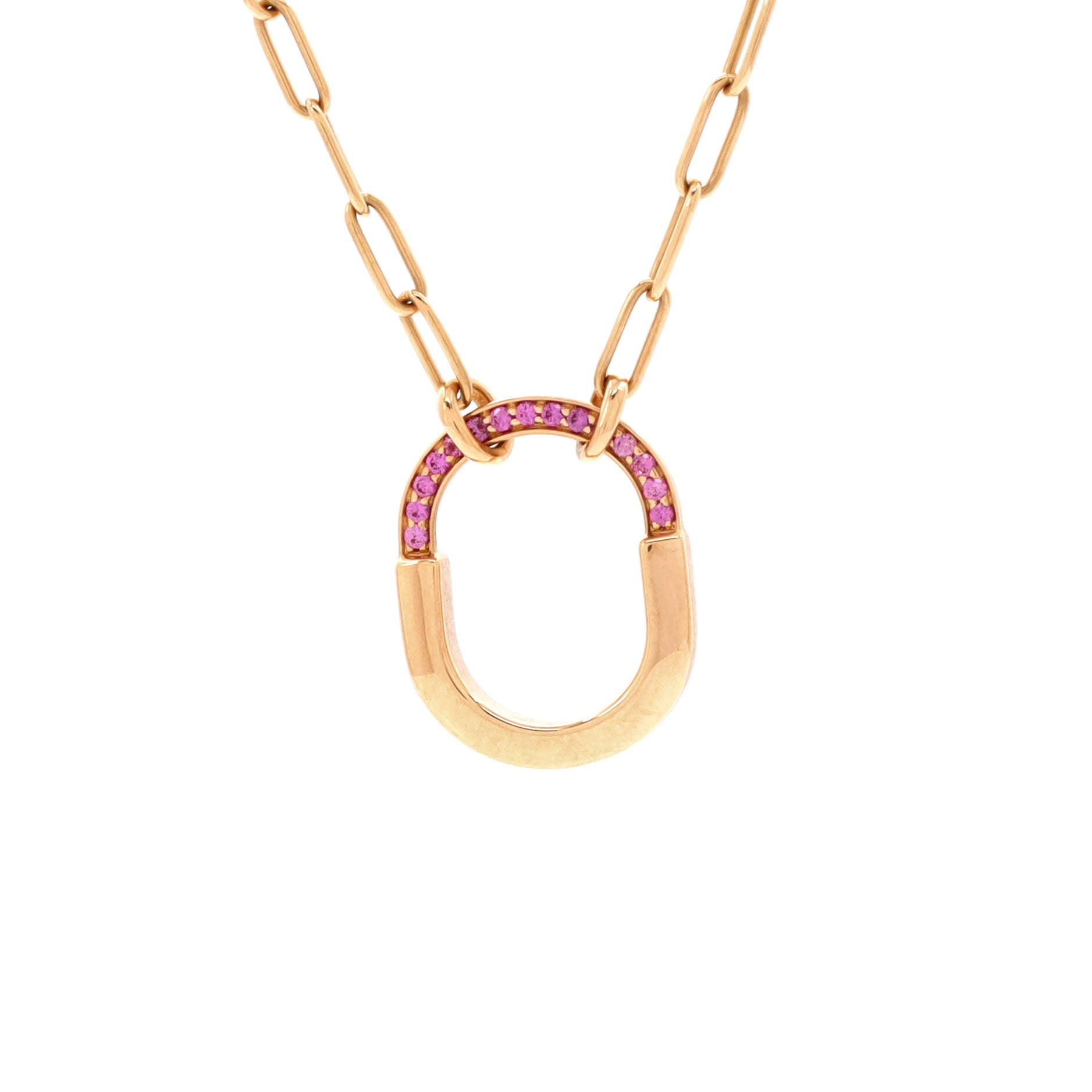 Lock Motif Pendant Necklace 18K Rose Gold with Pink Sapphires Medium