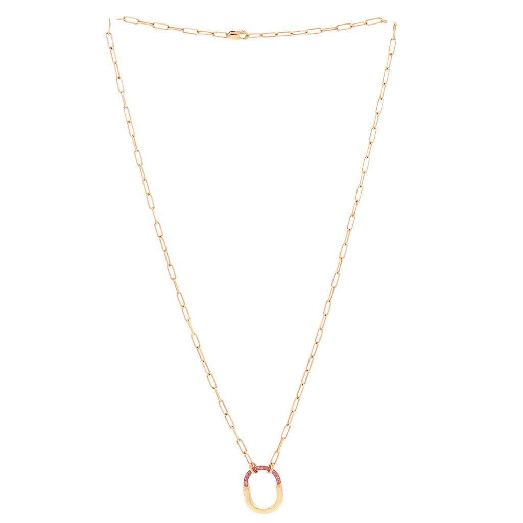 Lock Motif Pendant Necklace 18K Rose Gold with Pink Sapphires Medium
