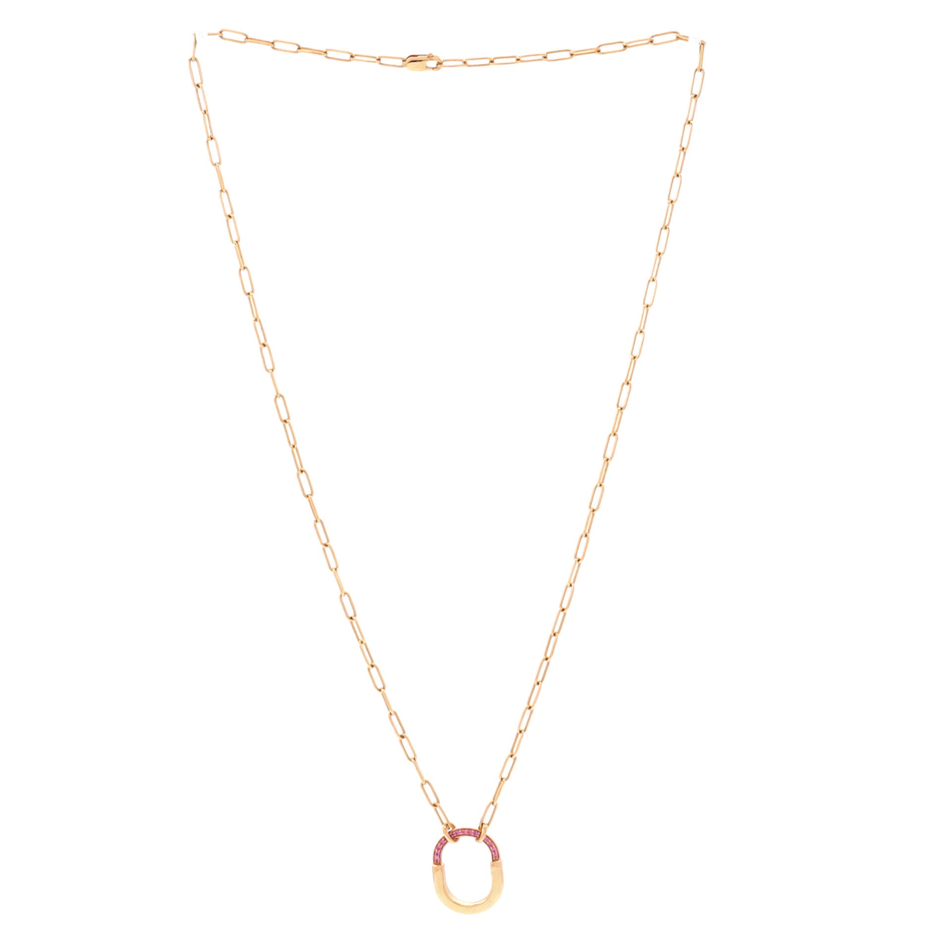 Lock Motif Pendant Necklace 18K Rose Gold with Pink Sapphires Medium