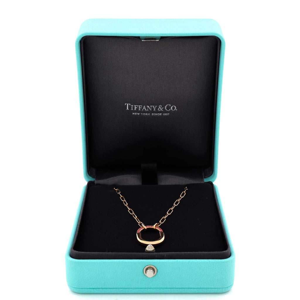 Lock Motif Pendant Necklace 18K Rose Gold with Pink Sapphires Medium
