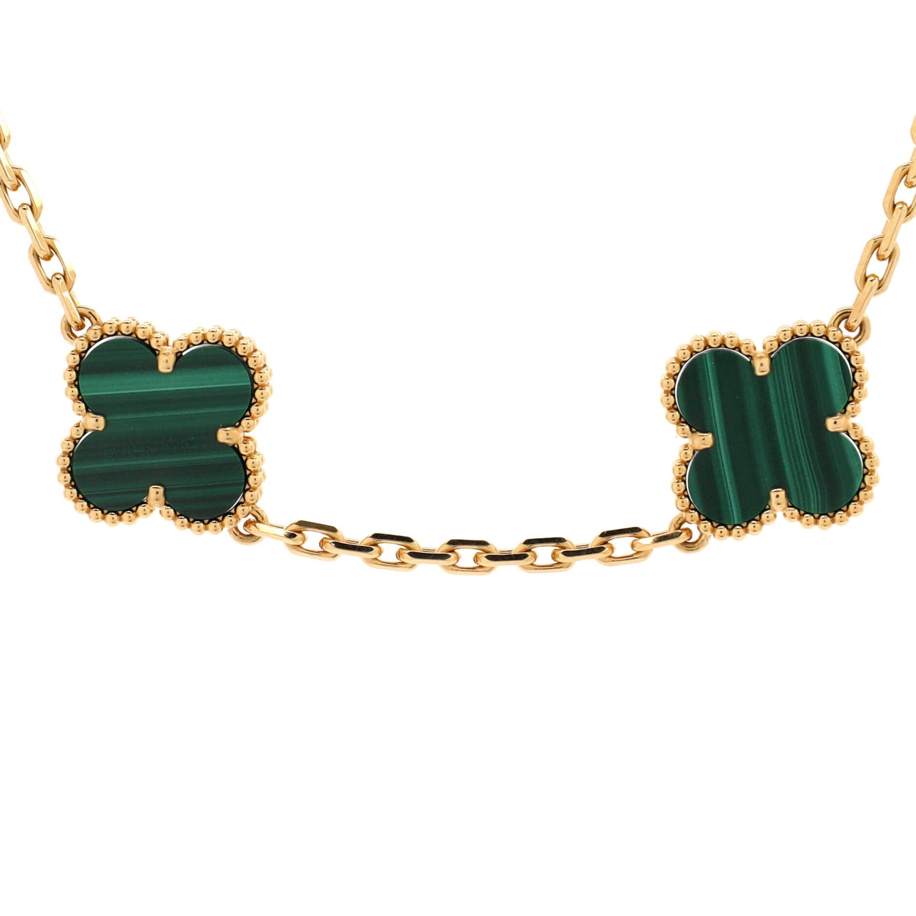 Vintage Alhambra 10 Motifs Necklace 18K Yellow Gold and Malachite