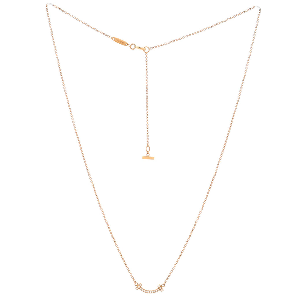 T Smile Pendant Necklace 18K Rose Gold with Diamonds Mini
