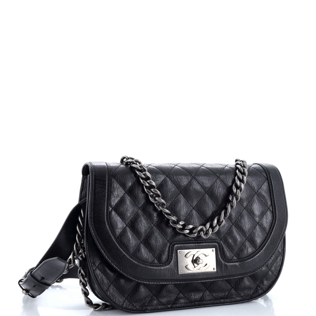 Double Chained Saddle Messenger Bag Quilted Aged Calfskin Medium